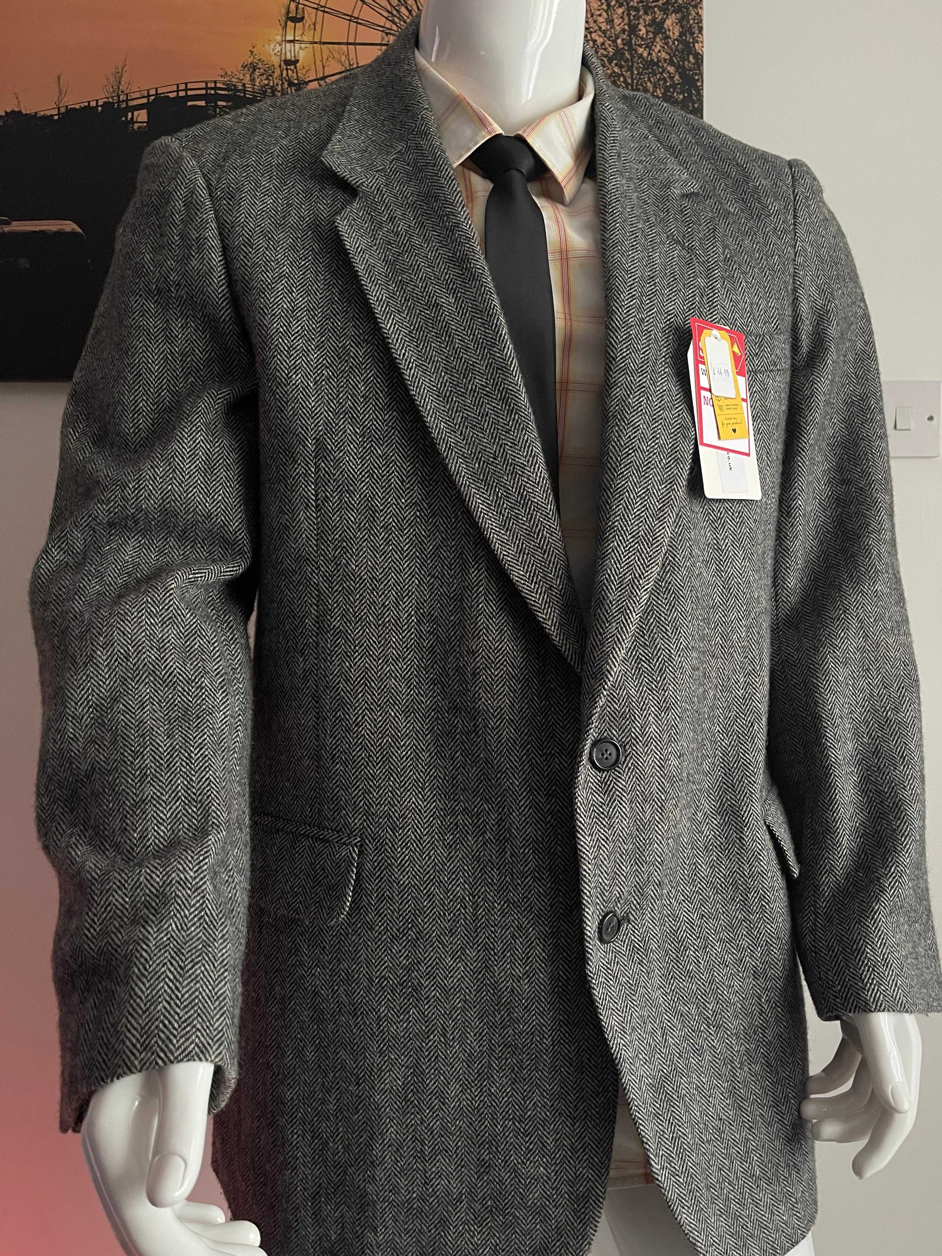 Townecraft Vintage Herringbone Tweed Blazer Jacket Grey 46XL Wool Blend XXL