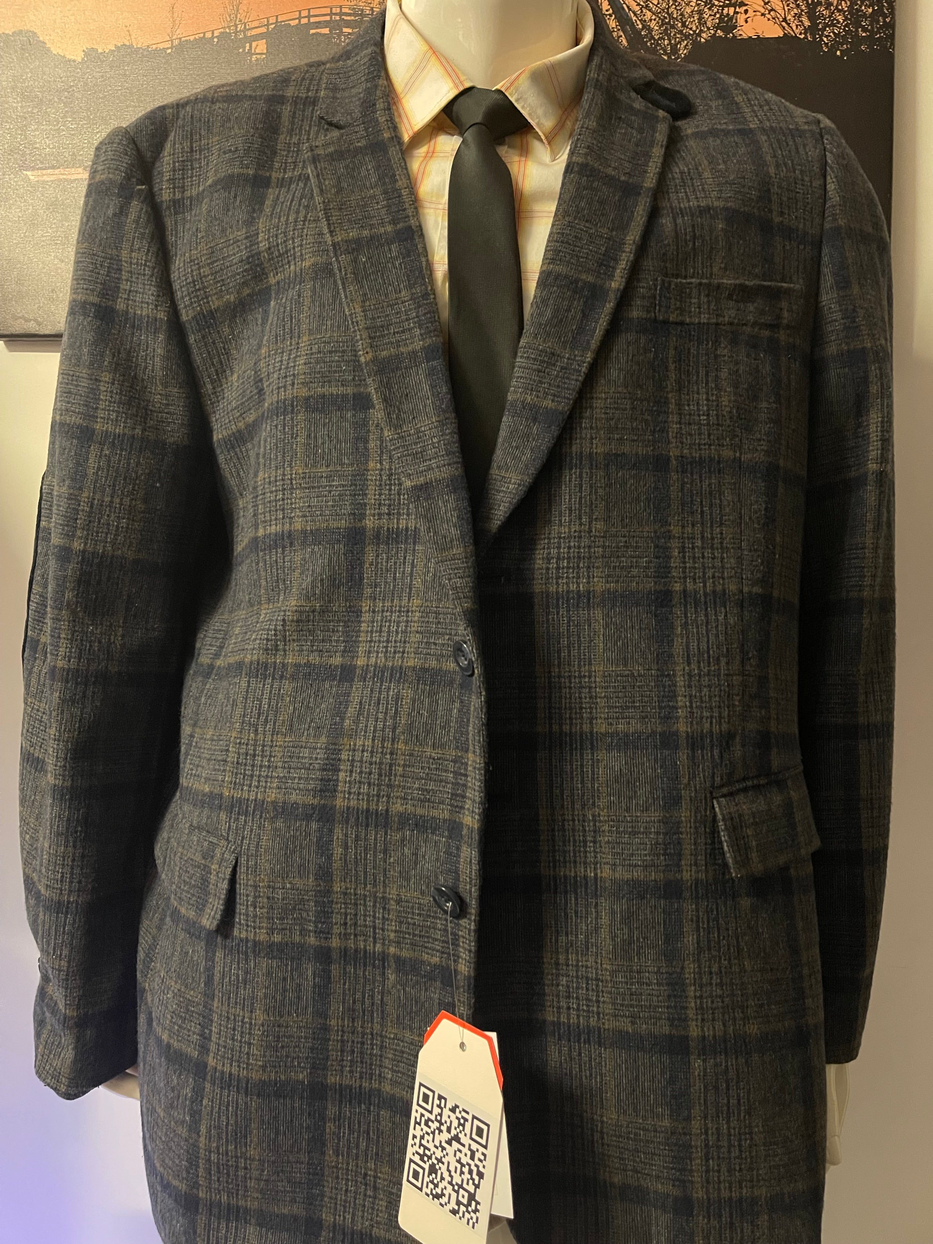 Blu Martini Check Wool Blend Blazer Jacket 50R Navy Grey Smart Formal