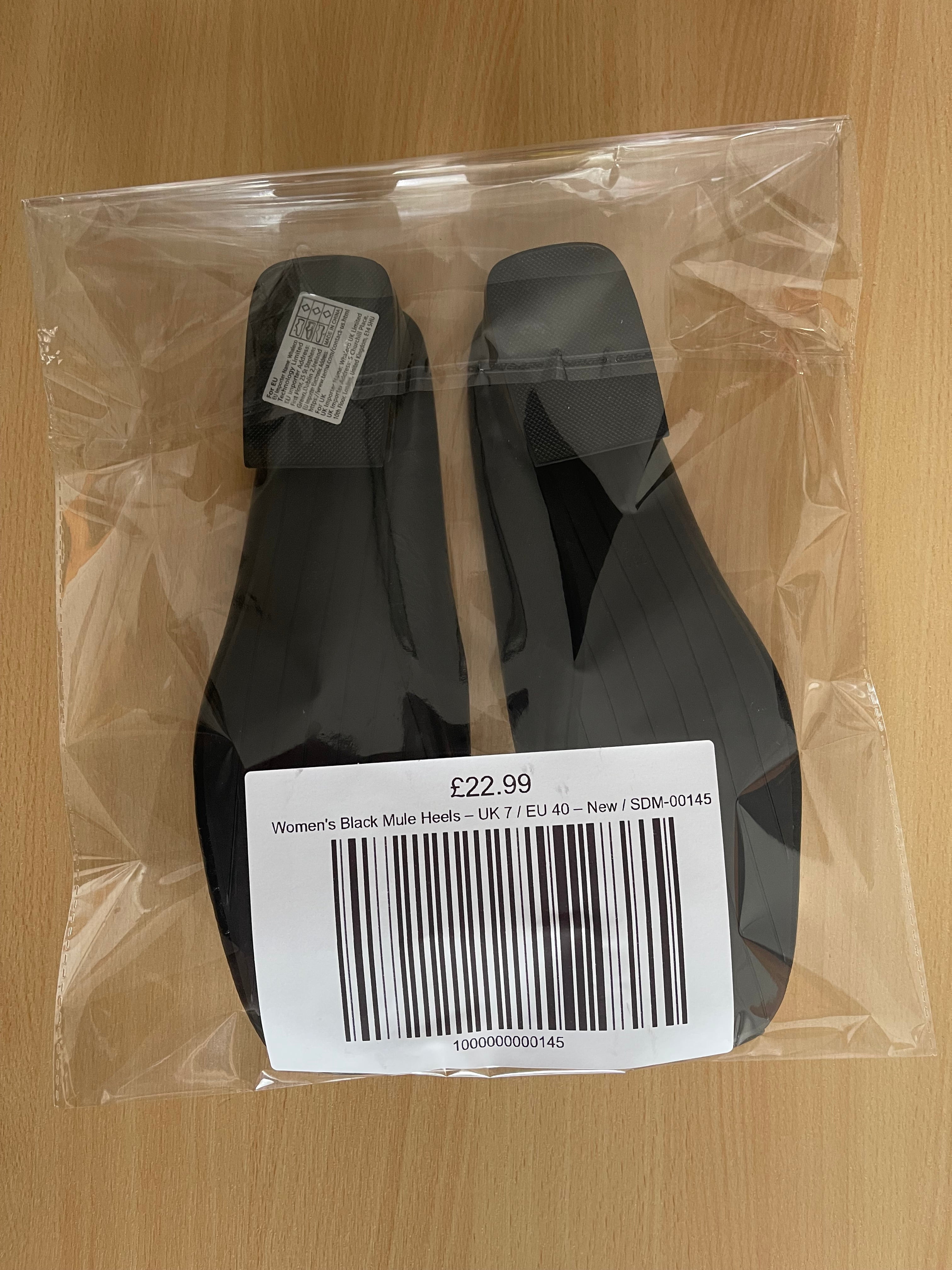 Women's Black Mule Heels – UK 7 / EU 40 – New