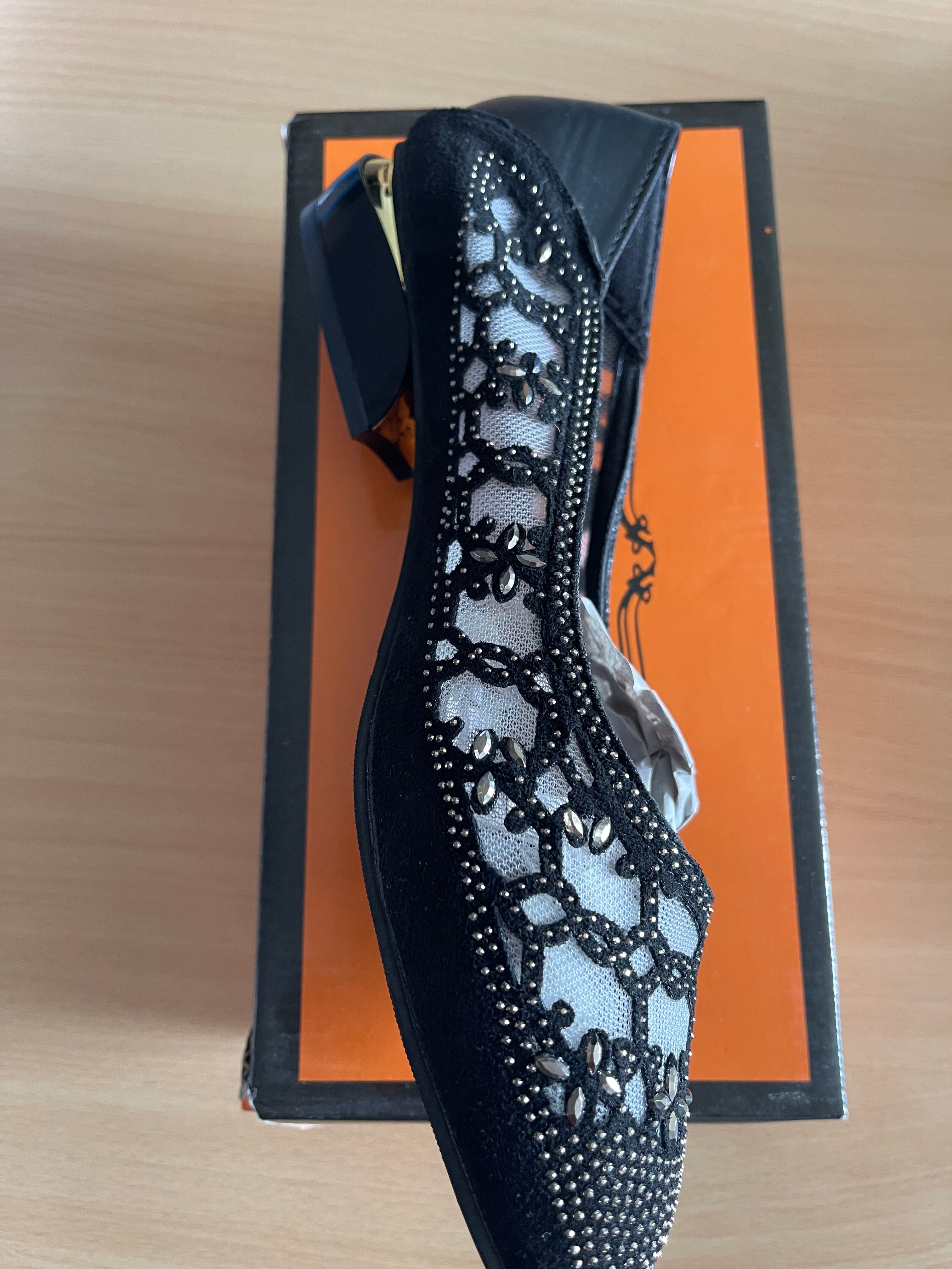 Women’s Black Embellished Block Heel Shoes
