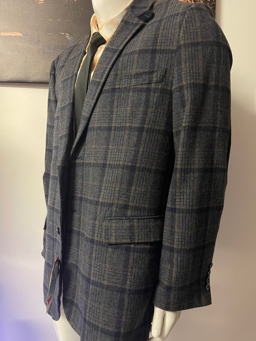 Blu Martini Check Wool Blend Blazer Jacket 50R Navy Grey Smart Formal