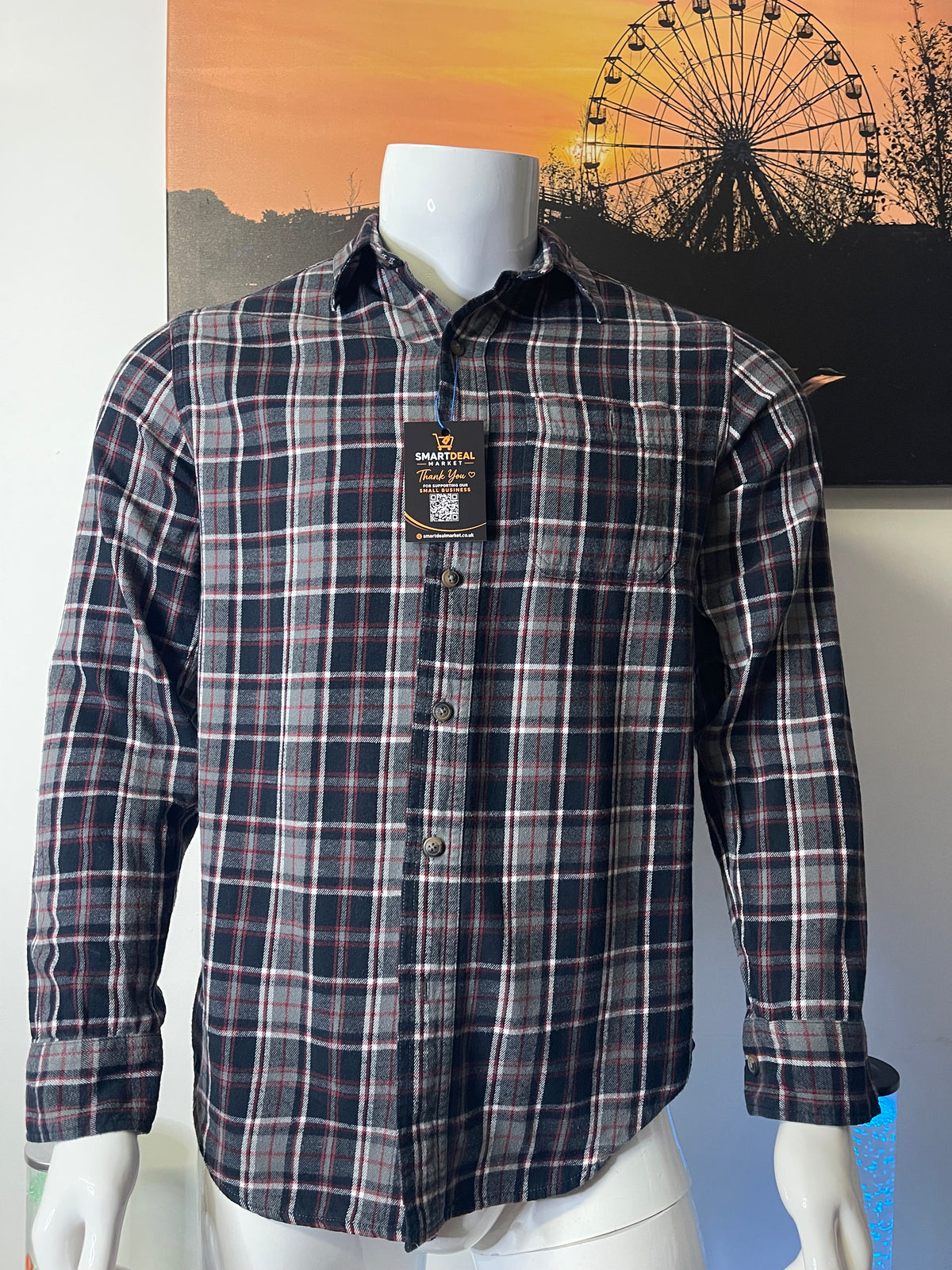 Blue Mountain Men’s Checked Long Sleeve Shirt Size S