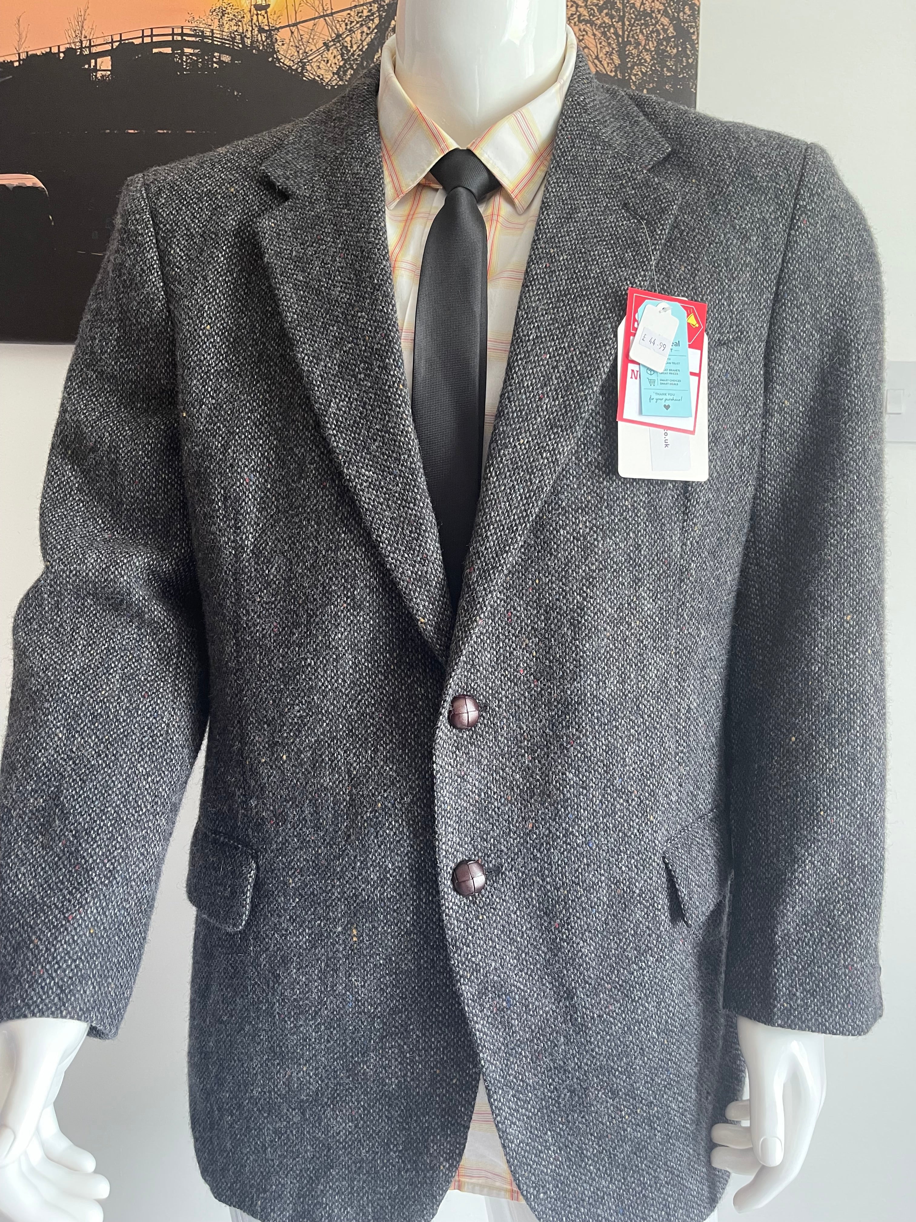 Jeremy Cobb Esquire 100% Wool Tweed Blazer Grey Herringbone Men's R44 XL