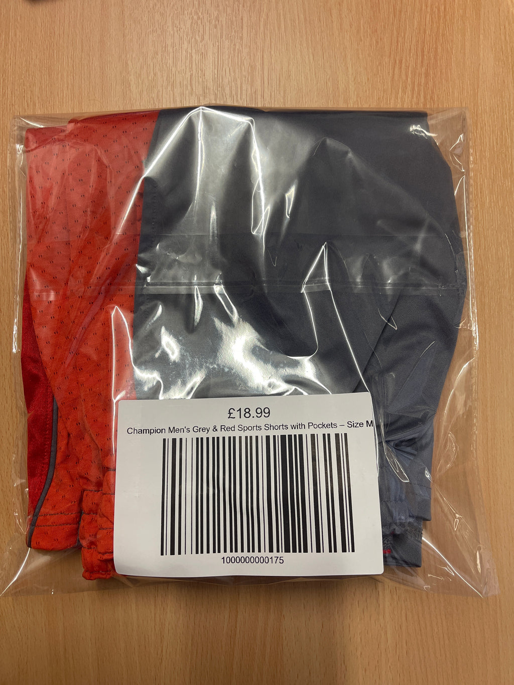 Champion Men's Grey & Red Sports Shorts with Pockets – Size M