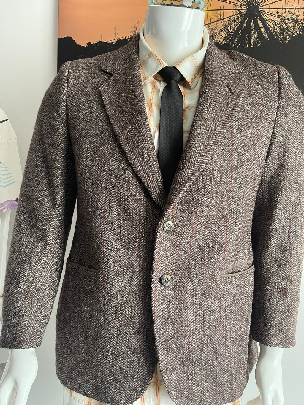 🧥 Jack Fraser 100% Wool Herringbone Tweed Blazer – Size 44 Short – Brown