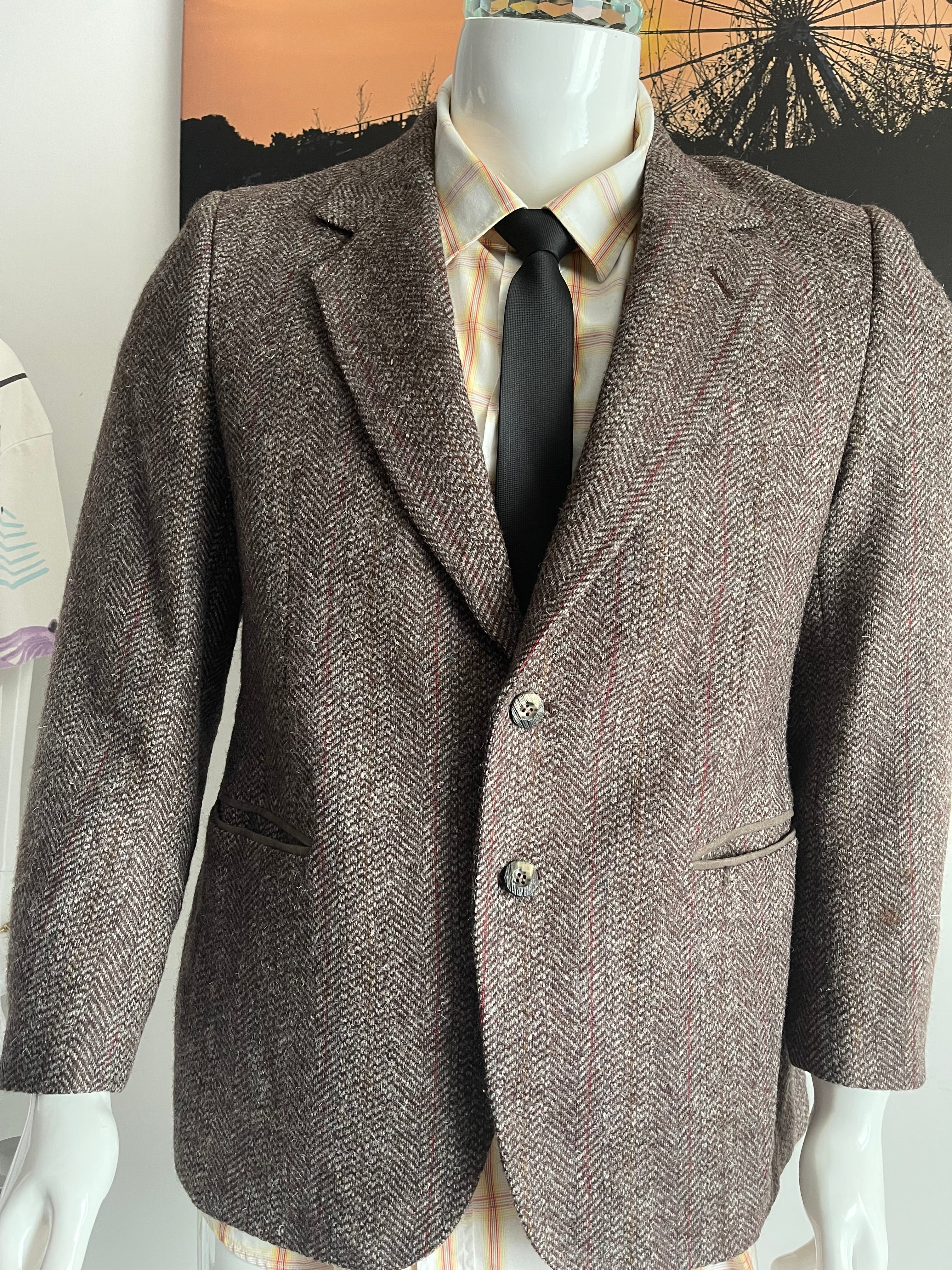 🧥 Jack Fraser 100% Wool Herringbone Tweed Blazer – Size 44 Short – Brown