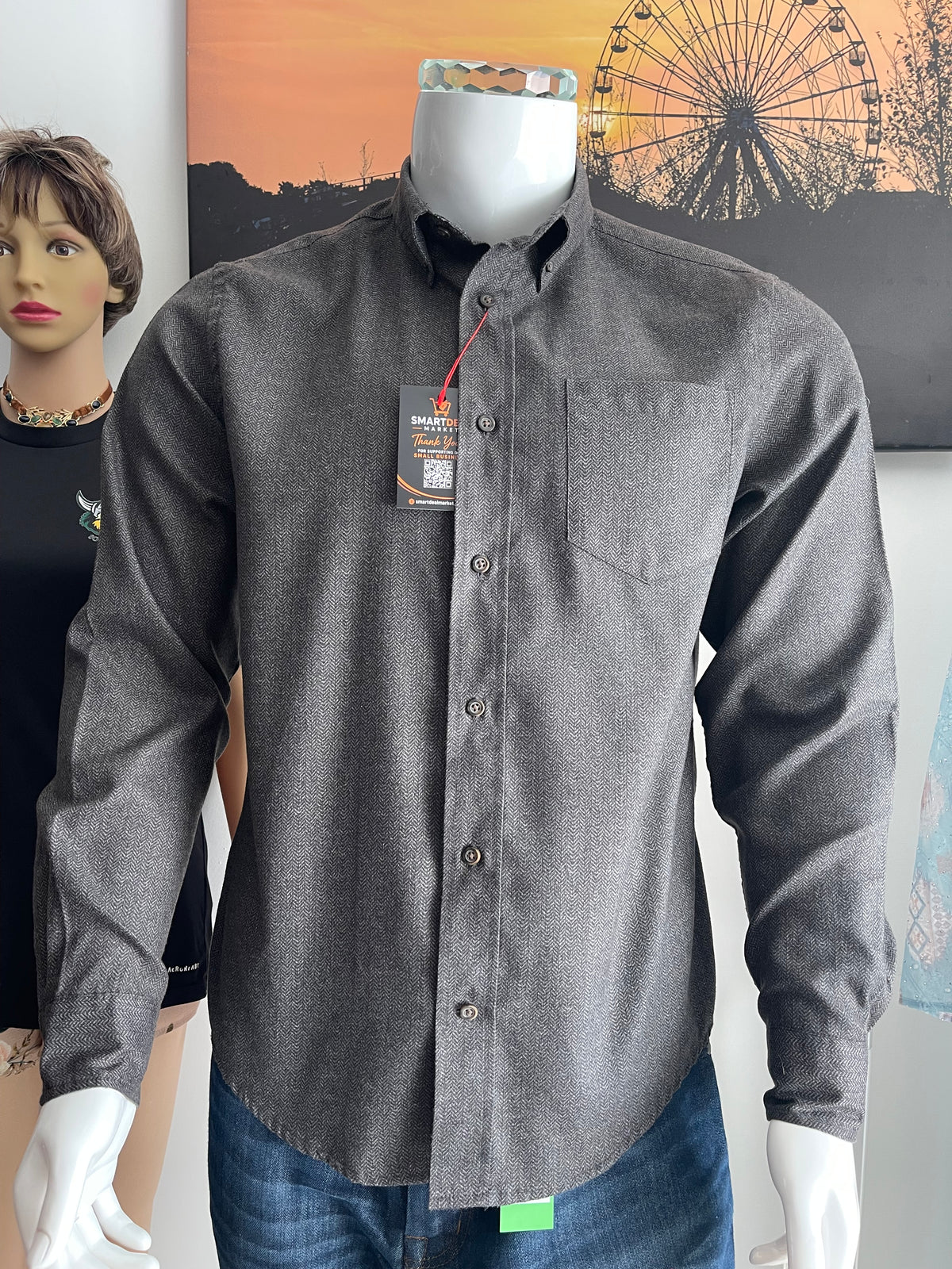 George Men’s Grey Herringbone Shirt Size M