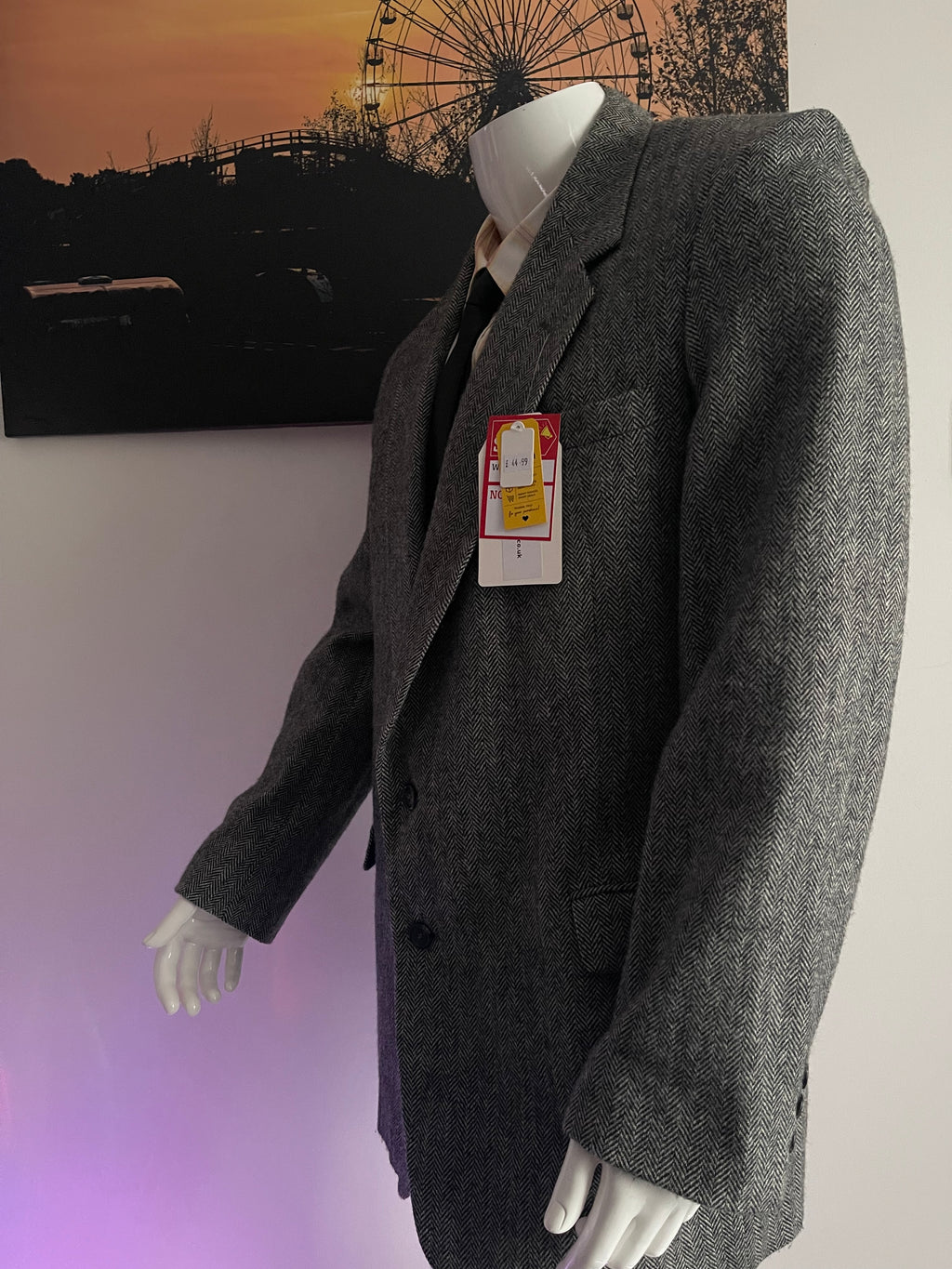 Townecraft Vintage Herringbone Tweed Blazer Jacket Grey 46XL Wool Blend XXL
