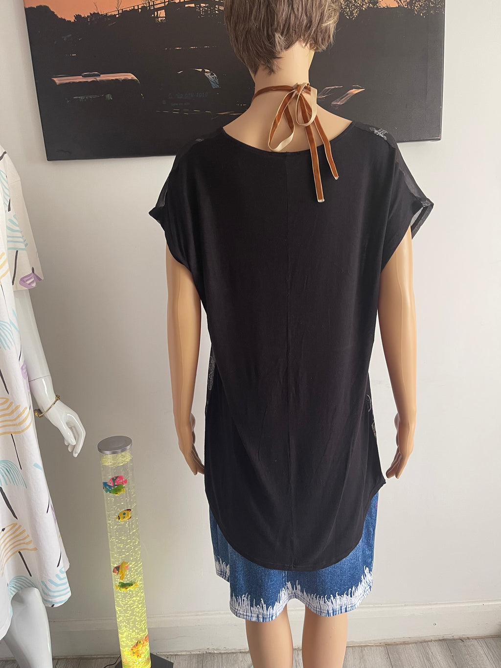 Look Women's Sheer Cross Print Top Black – UK 10