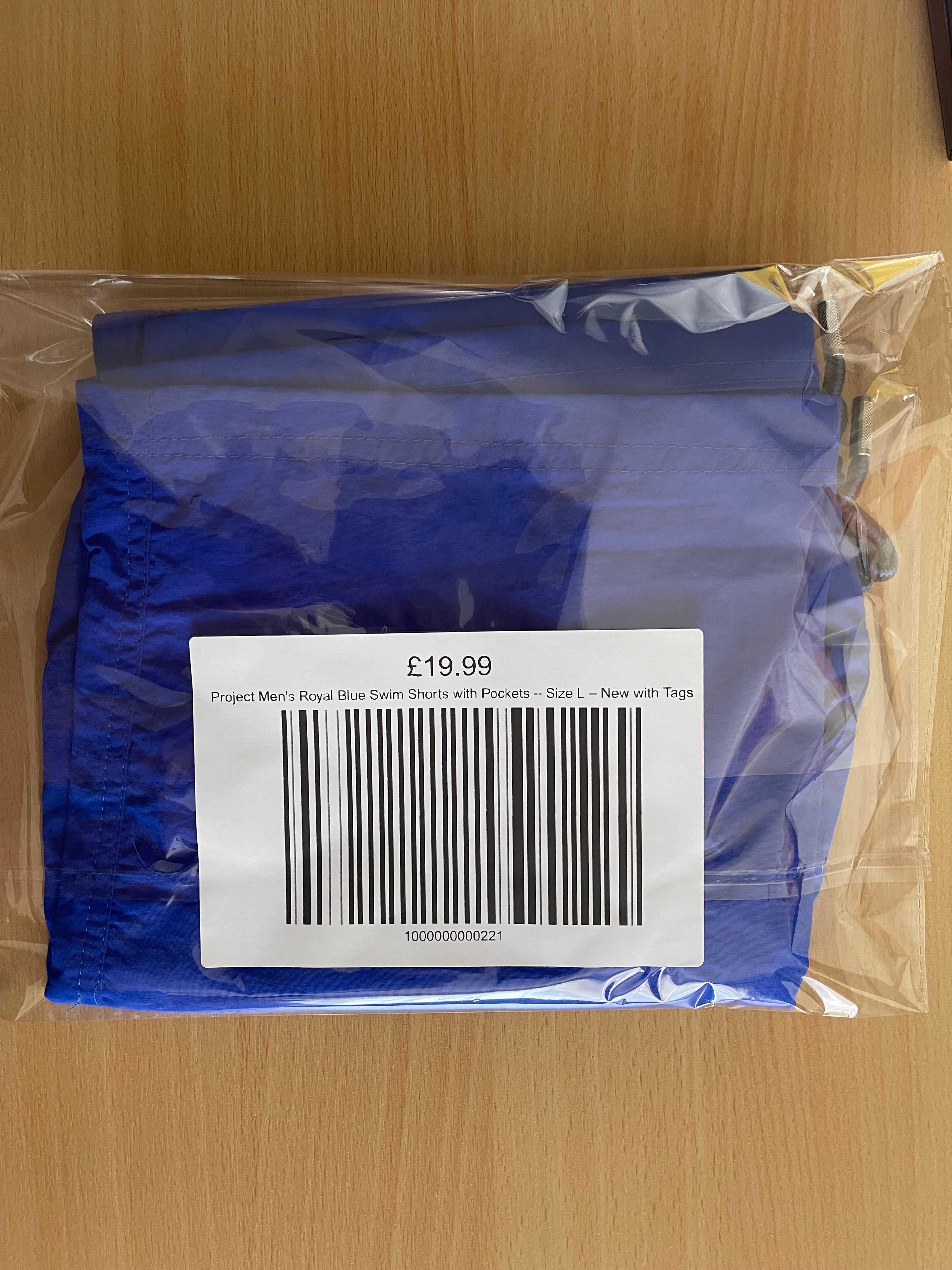 Project Men's Royal Blue Swim Shorts with Pockets – Size L – New with Tags