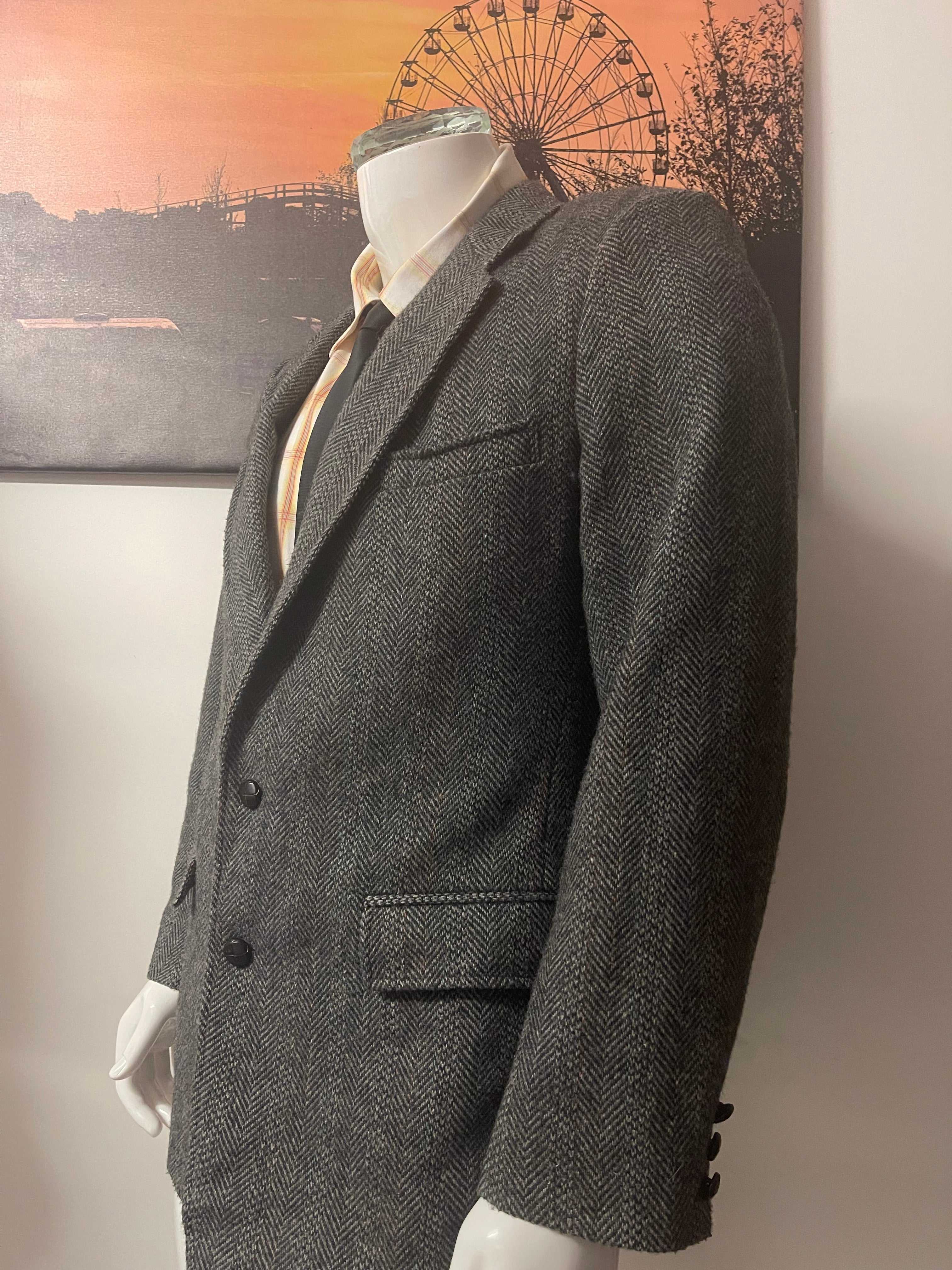 Wentworth Grey Herringbone Wool Blazer Size 42L Vintage Tailored Jacket