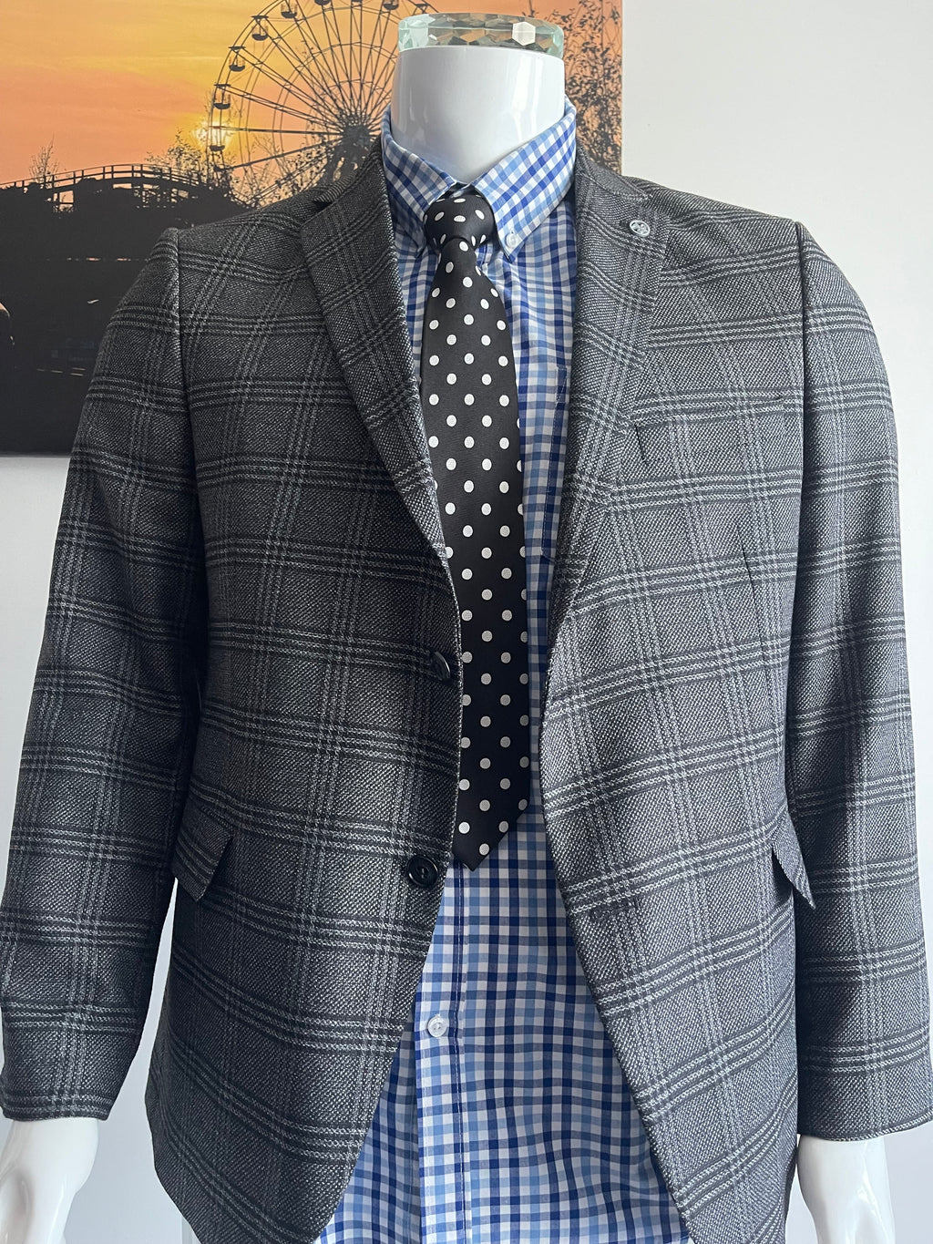Albero Grande Wool Blend Check Blazer Size 52 Grey Made in Turkey