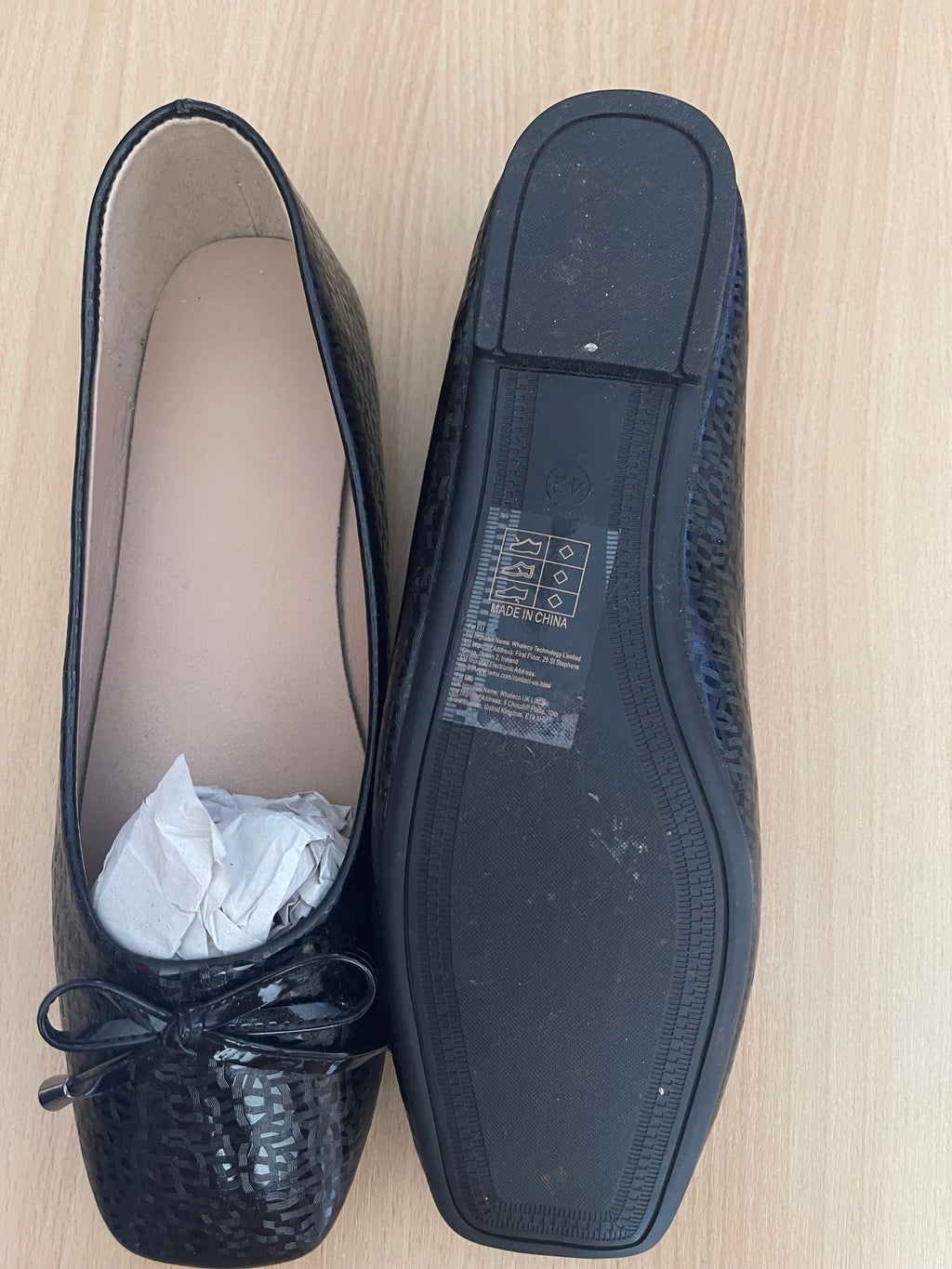 Women's Black Patent Ballet Flats – Size 42