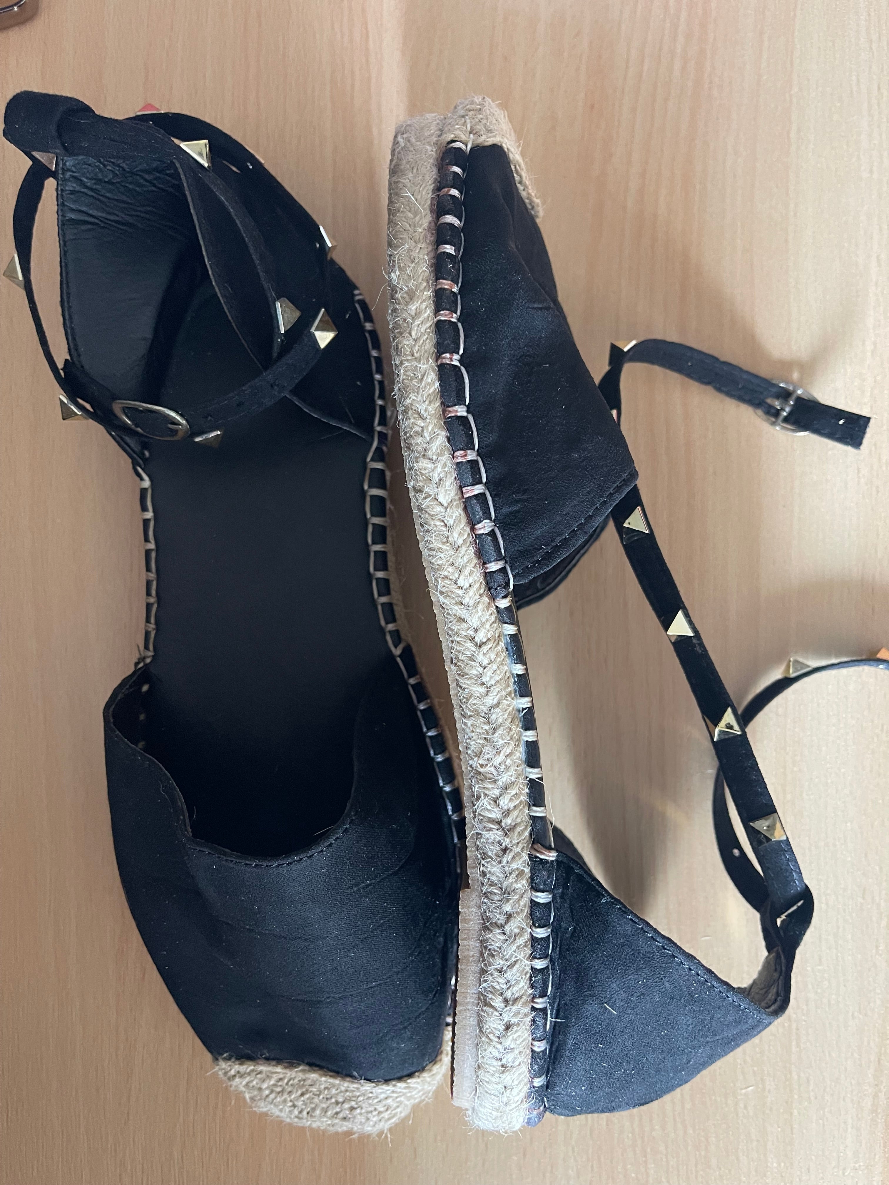 Black Studded Espadrille Sandals Size UK 7 – Good Condition