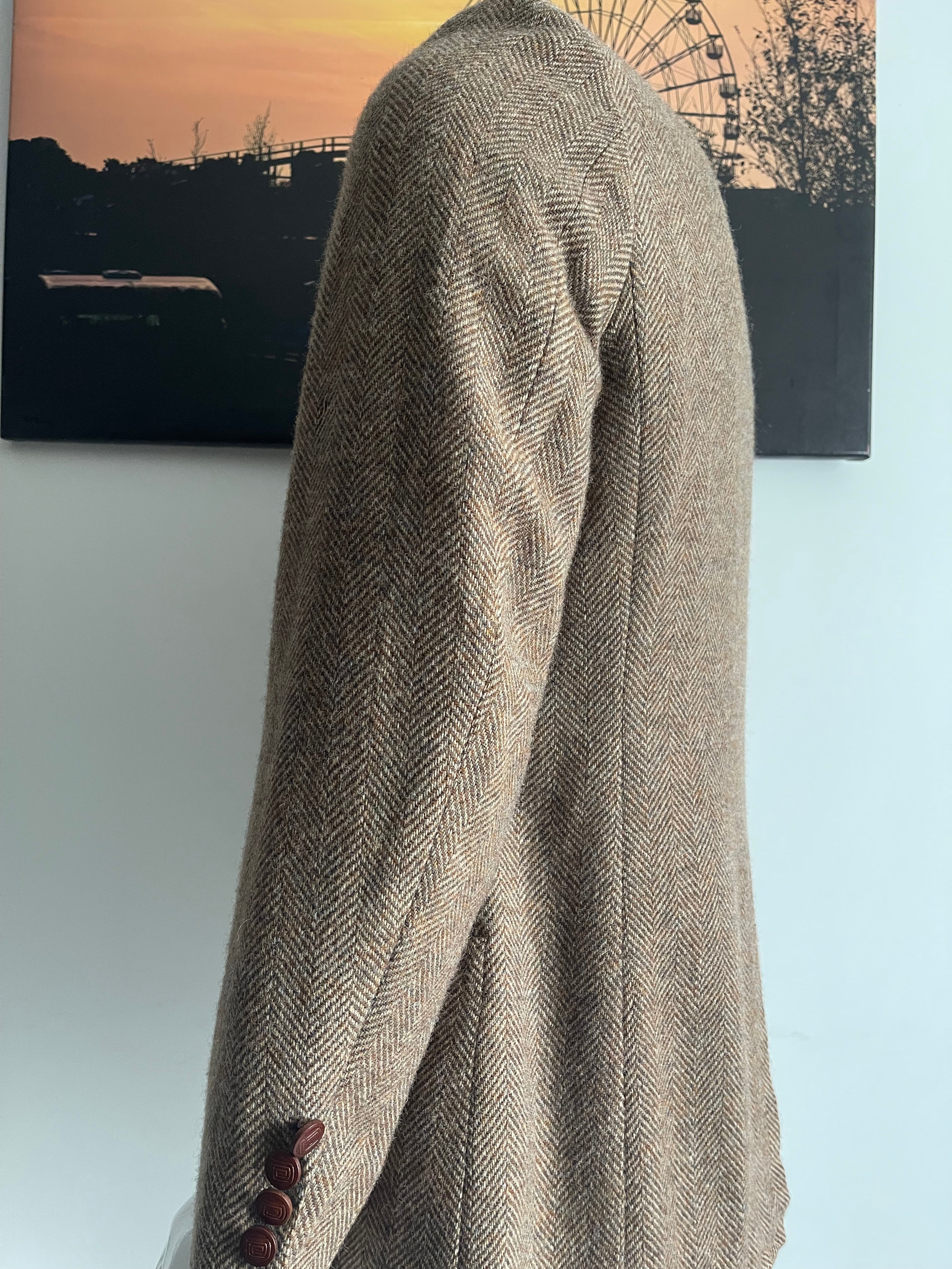Dimitri Roma New York Brown Herringbone Wool Blazer Size 42
