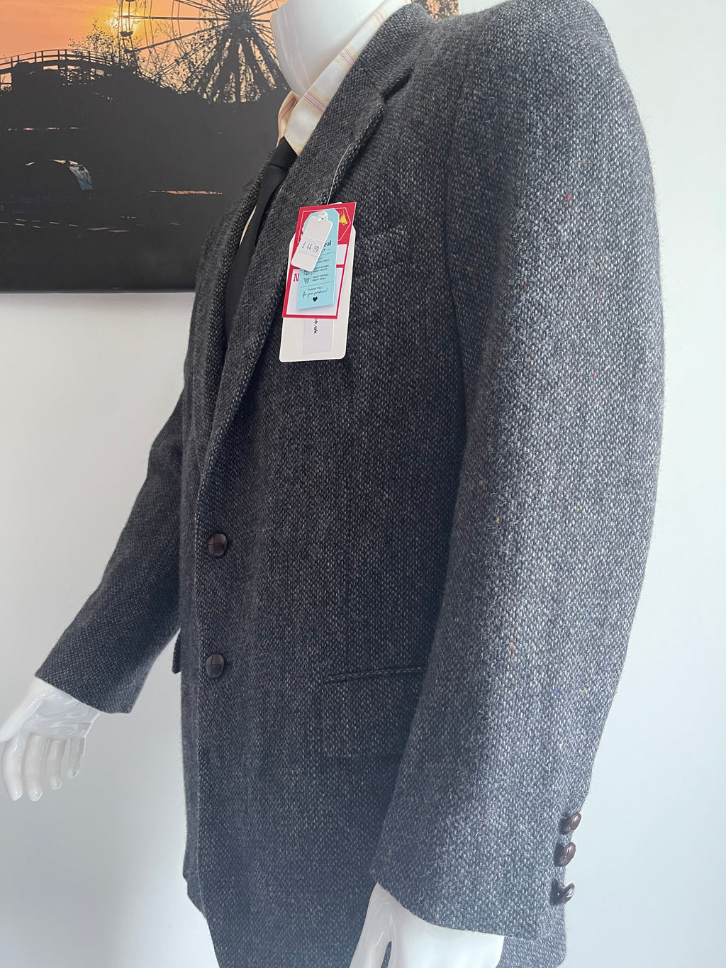 Jeremy Cobb Esquire 100% Wool Tweed Blazer Grey Herringbone Men's R44 XL