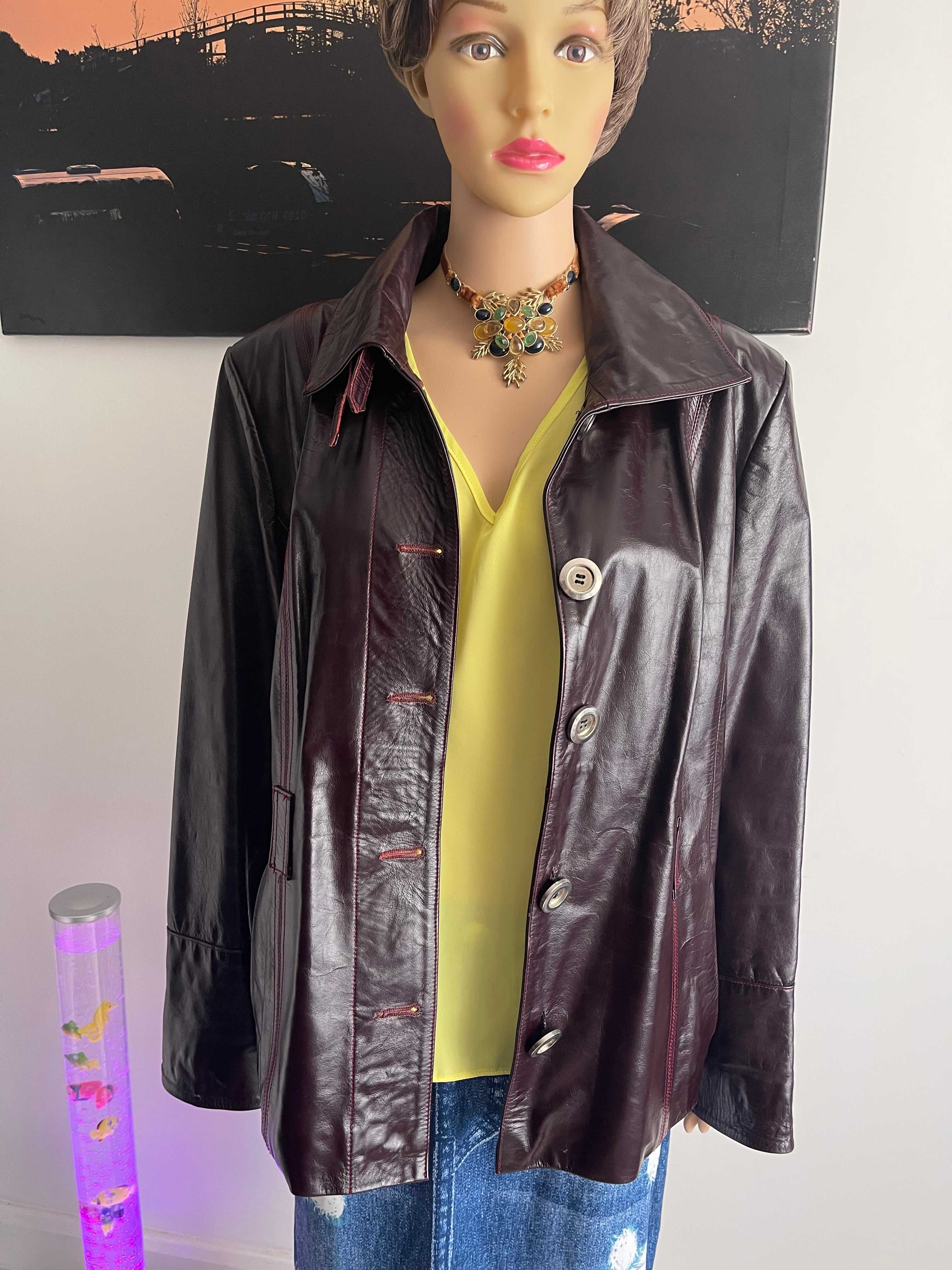 Milano Collection Burgundy Leather Jacket Size L – New With Tags
