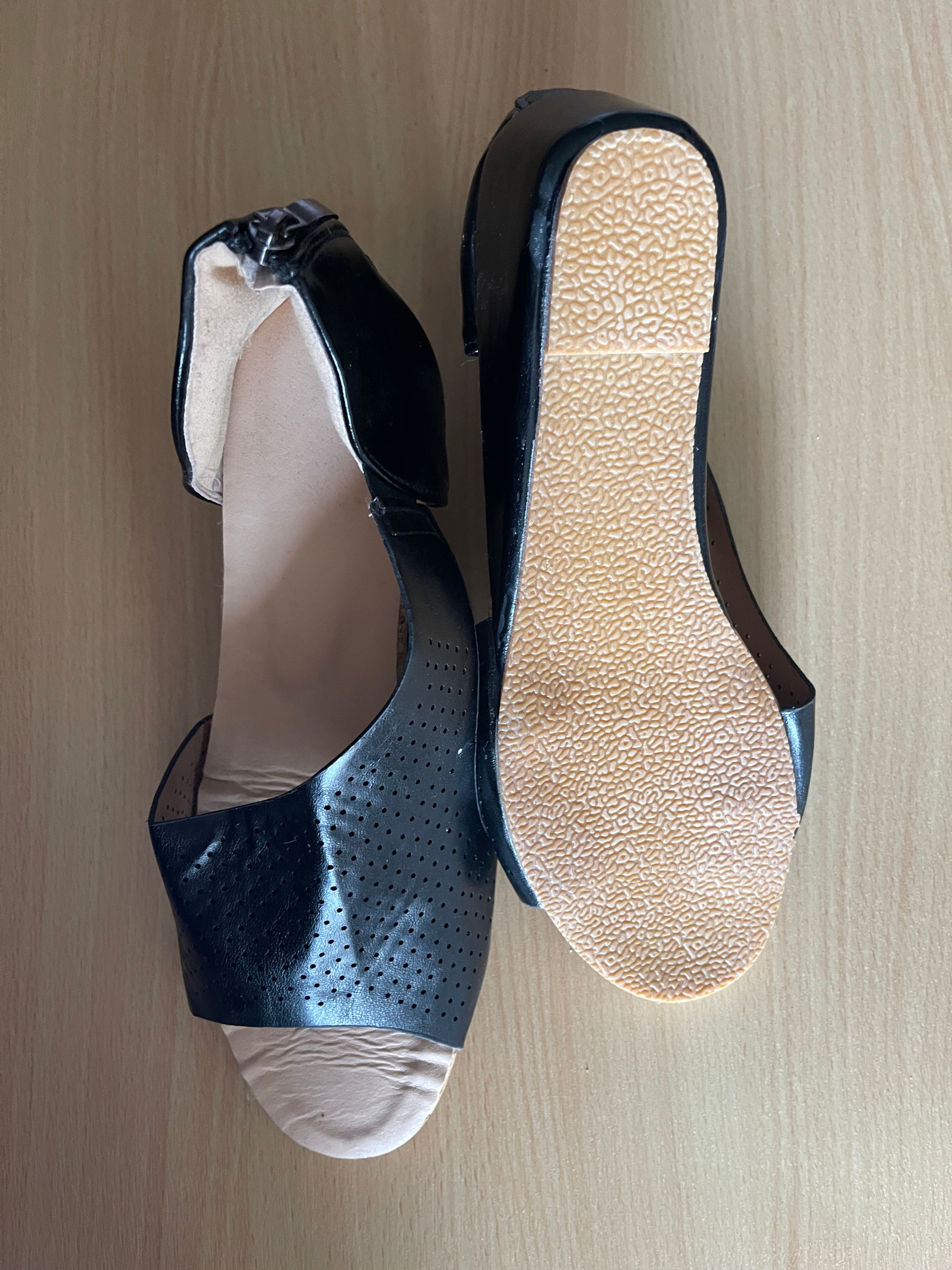 Black Perforated Wedge Sandals Size UK 7 – Excellent Condition