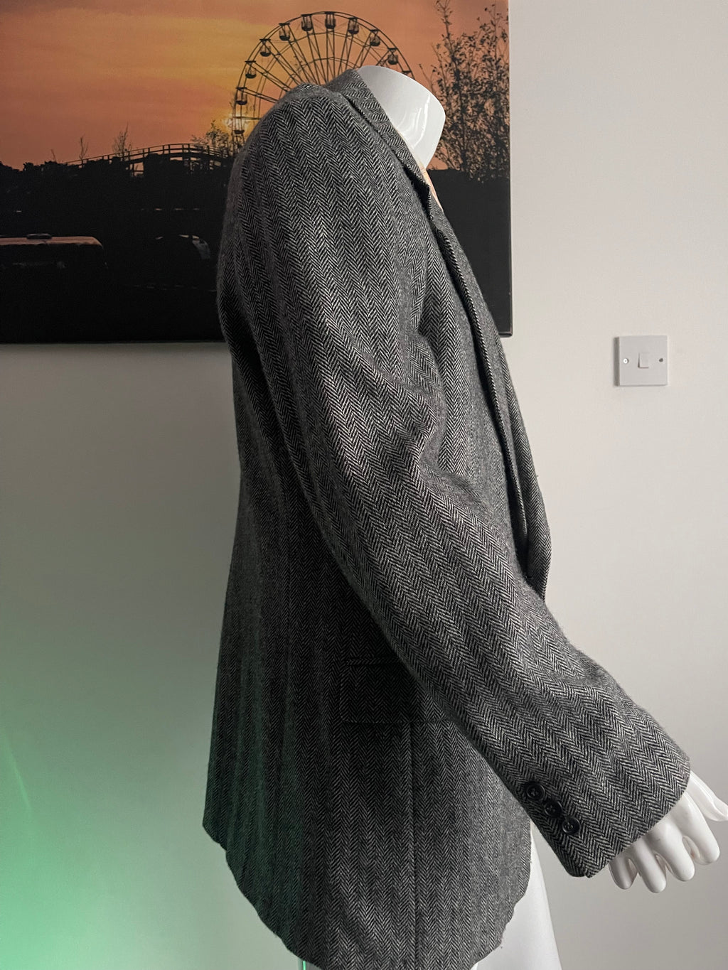 Townecraft Vintage Herringbone Tweed Blazer Jacket Grey 46XL Wool Blend XXL