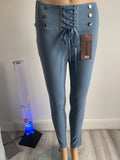 Women's Light Blue High Waist Lace-Up Skinny Trousers – S/M