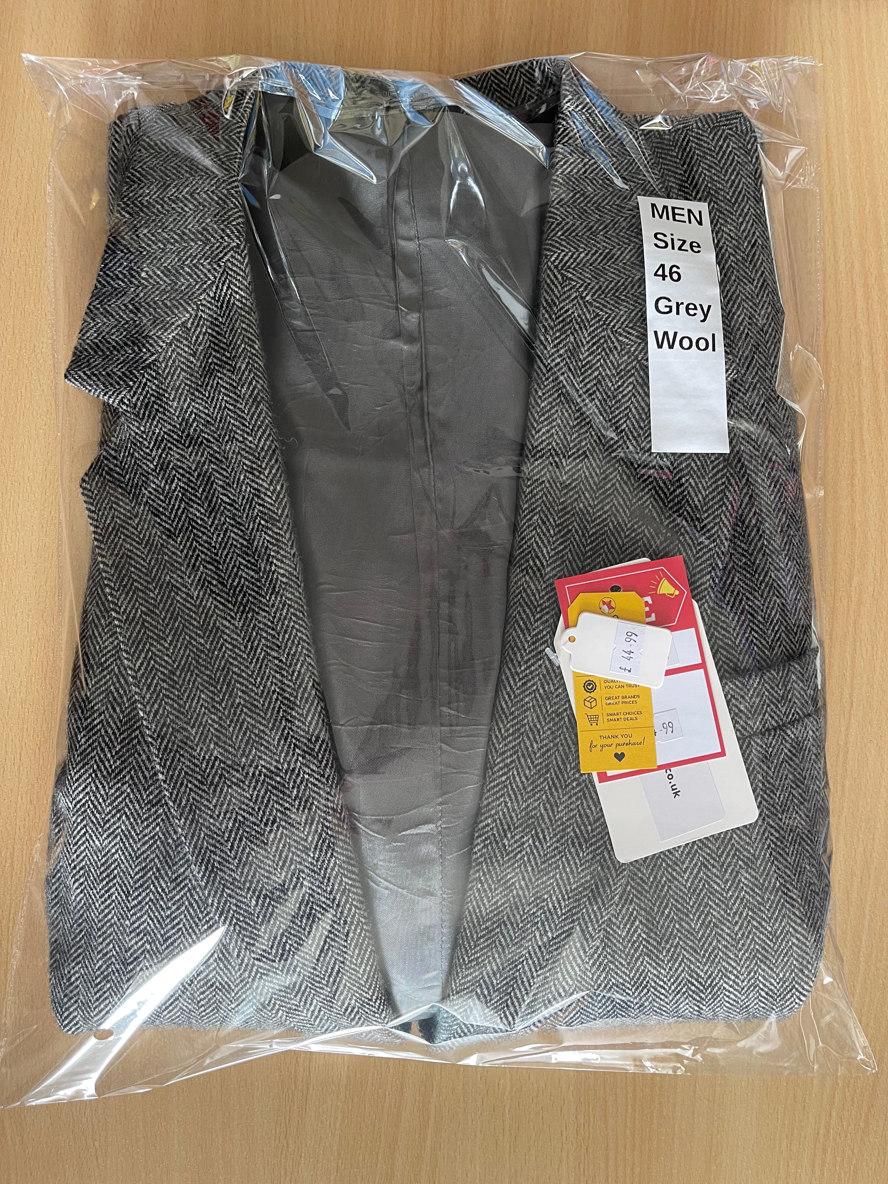 Townecraft Vintage Herringbone Tweed Blazer Jacket Grey 46XL Wool Blend XXL