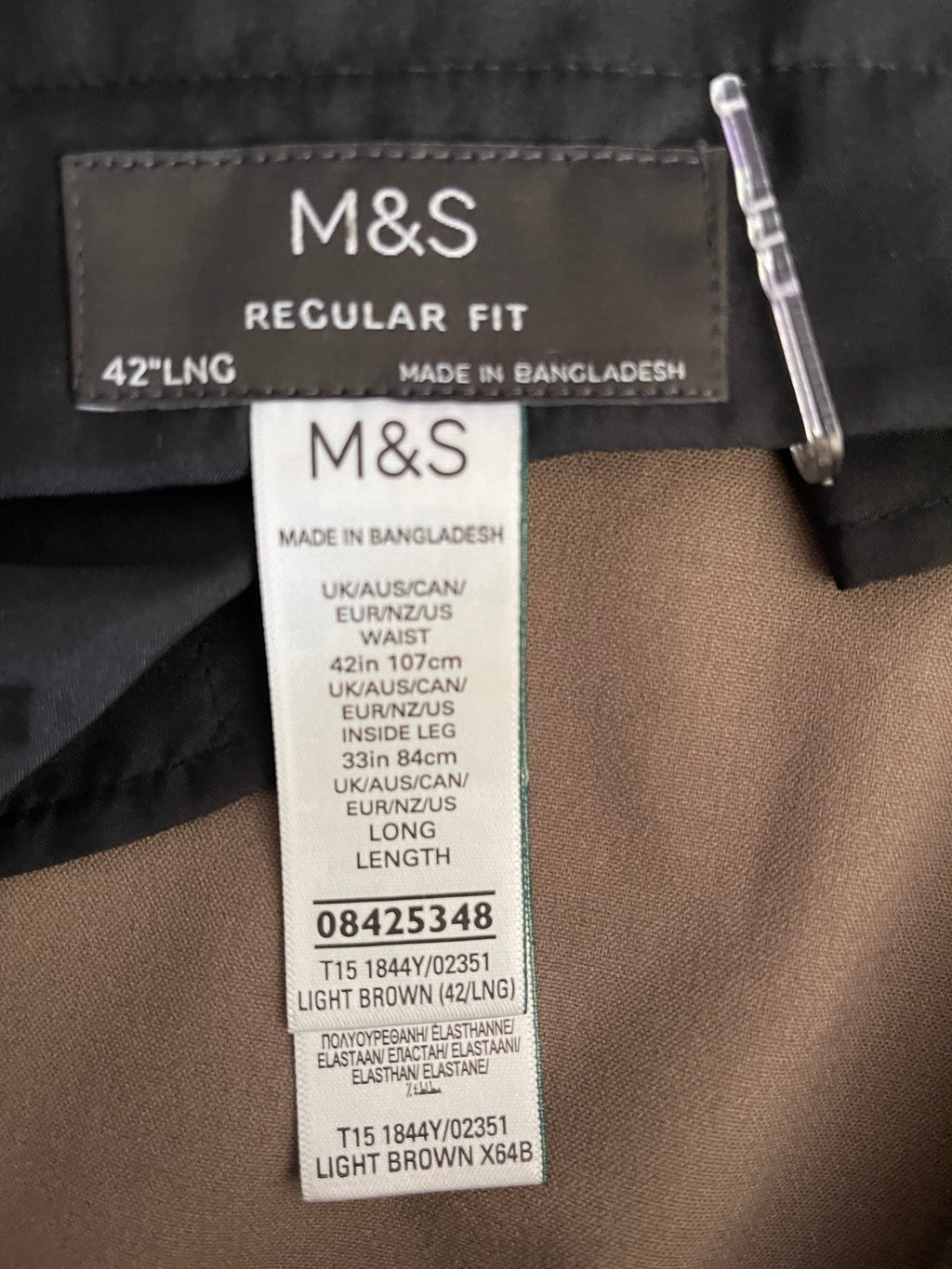 Marks & Spencer Regular Fit Tailored Trousers W42 L33 Brown