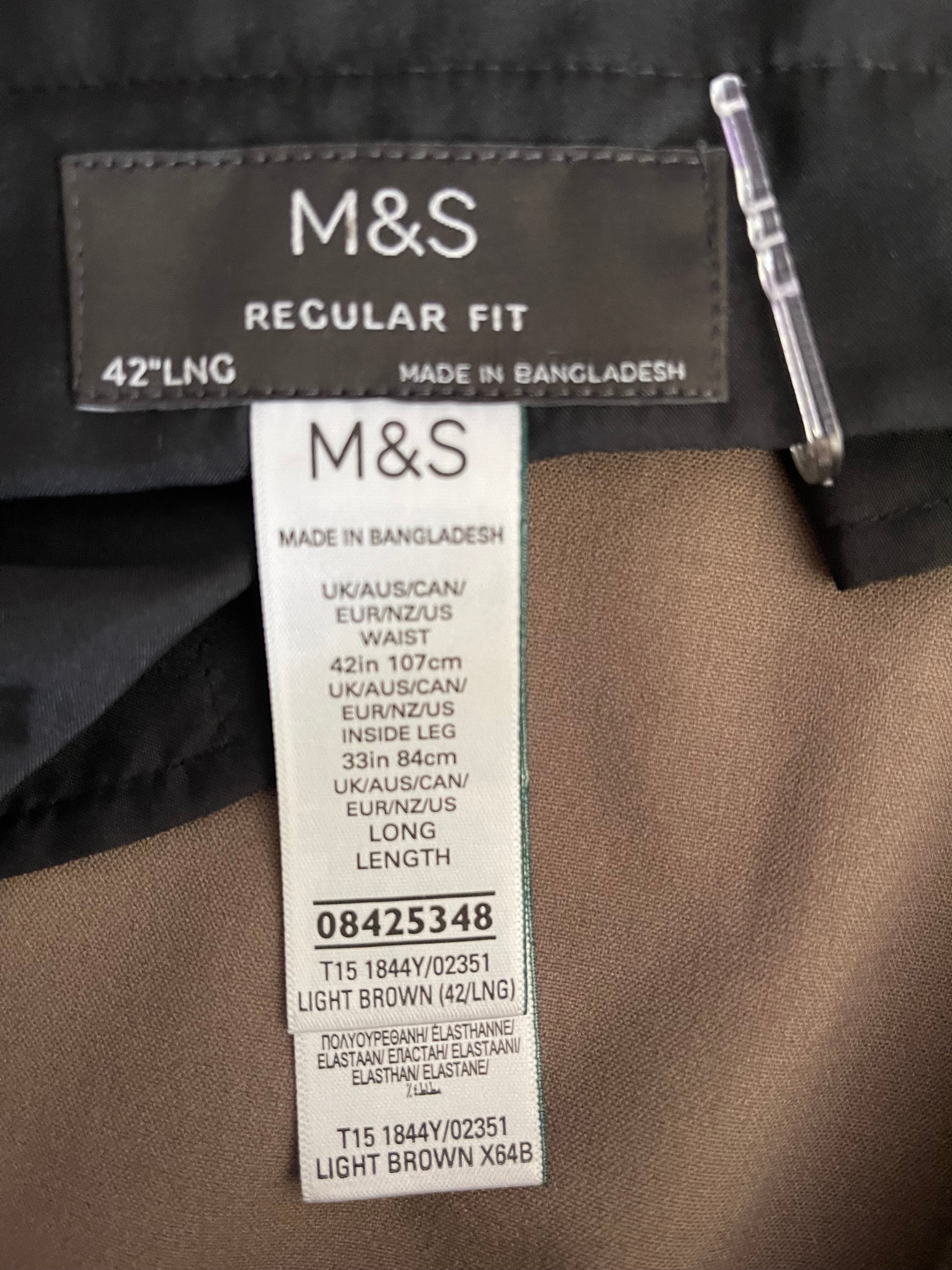 Marks & Spencer Regular Fit Tailored Trousers W42 L33 Brown