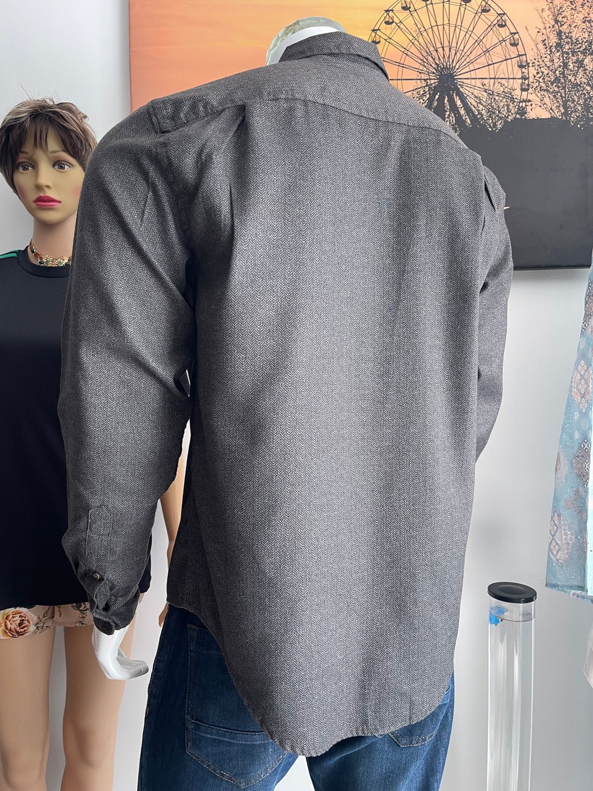 George Men’s Grey Herringbone Shirt Size M