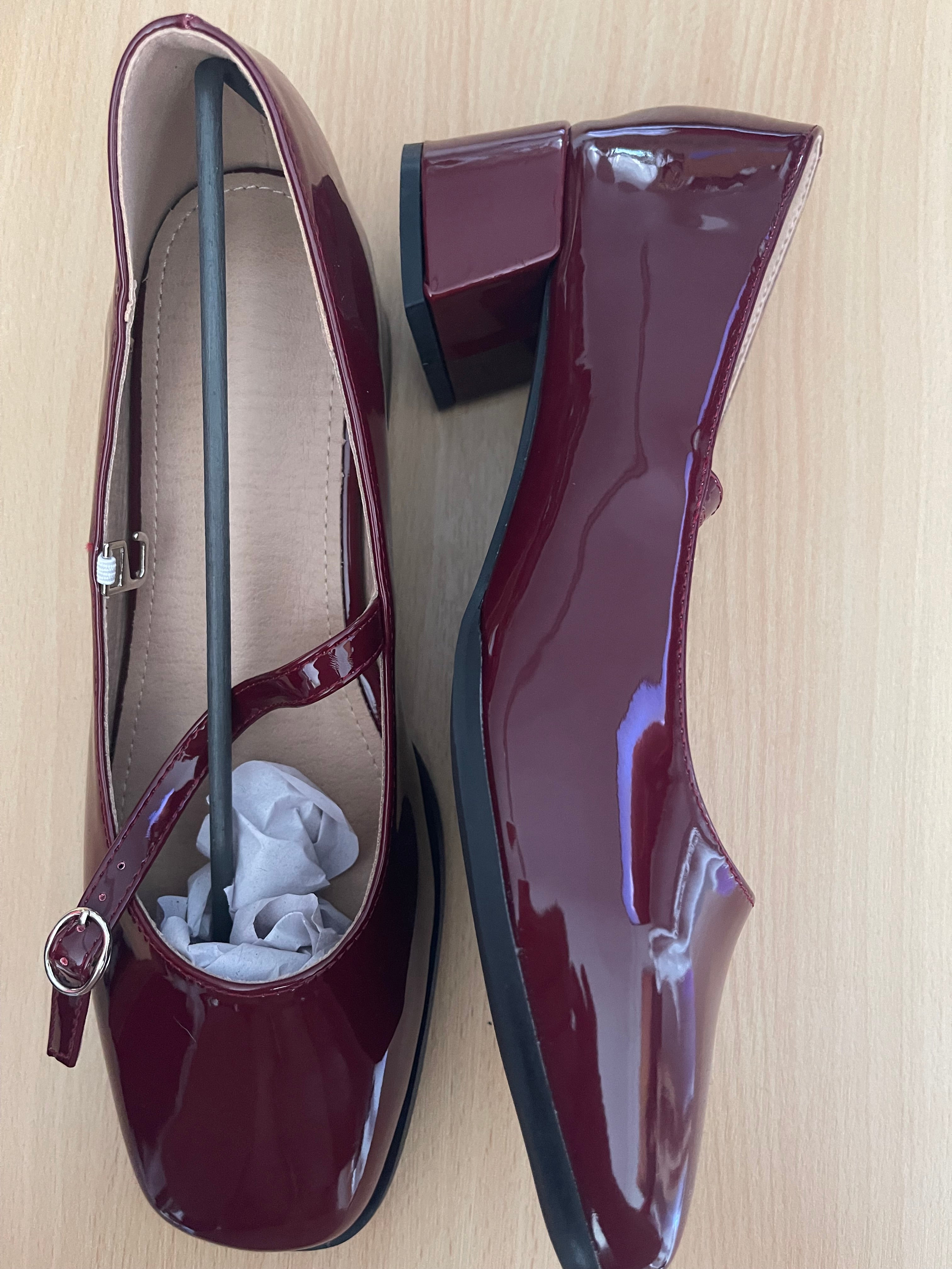 Women's Burgundy Patent Mary Jane Block Heel Shoes – UK 8