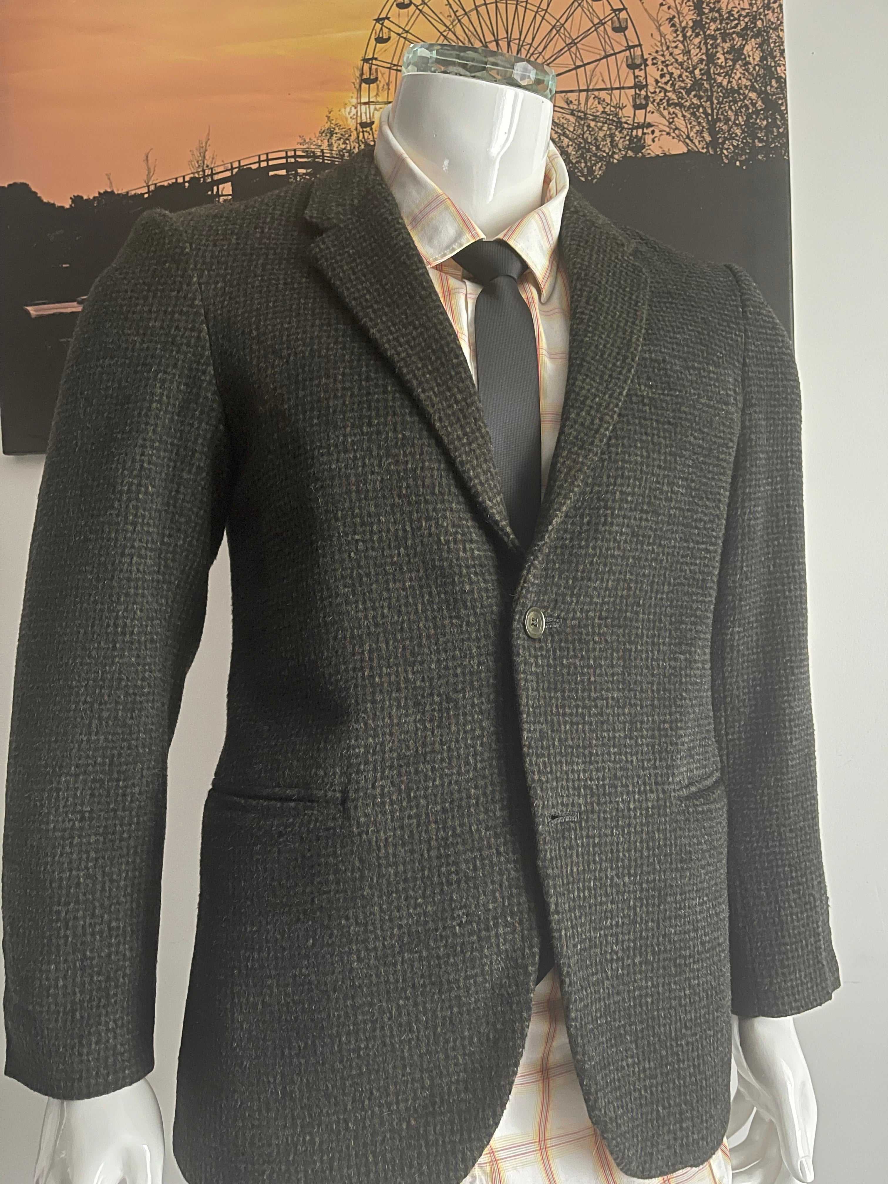 Tailors Hong Kong Wool Blazer Grey Check Size 42 Short Vintage