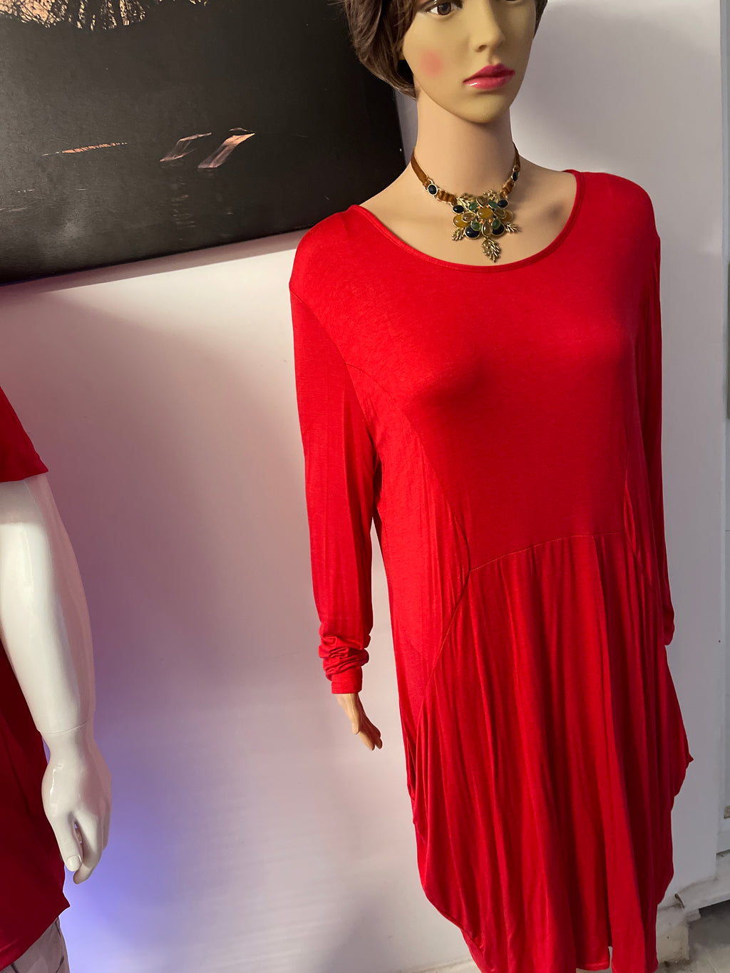 👉 Elegant Red Long Sleeve Dress – Soft Stretch Fabric | Comfortable & Stylish