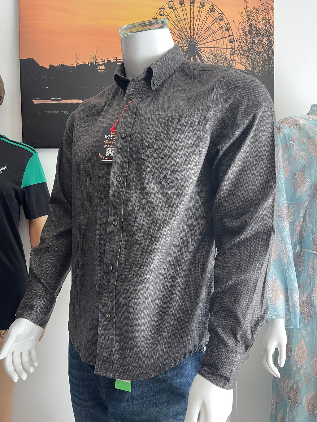 George Men’s Grey Herringbone Shirt Size M