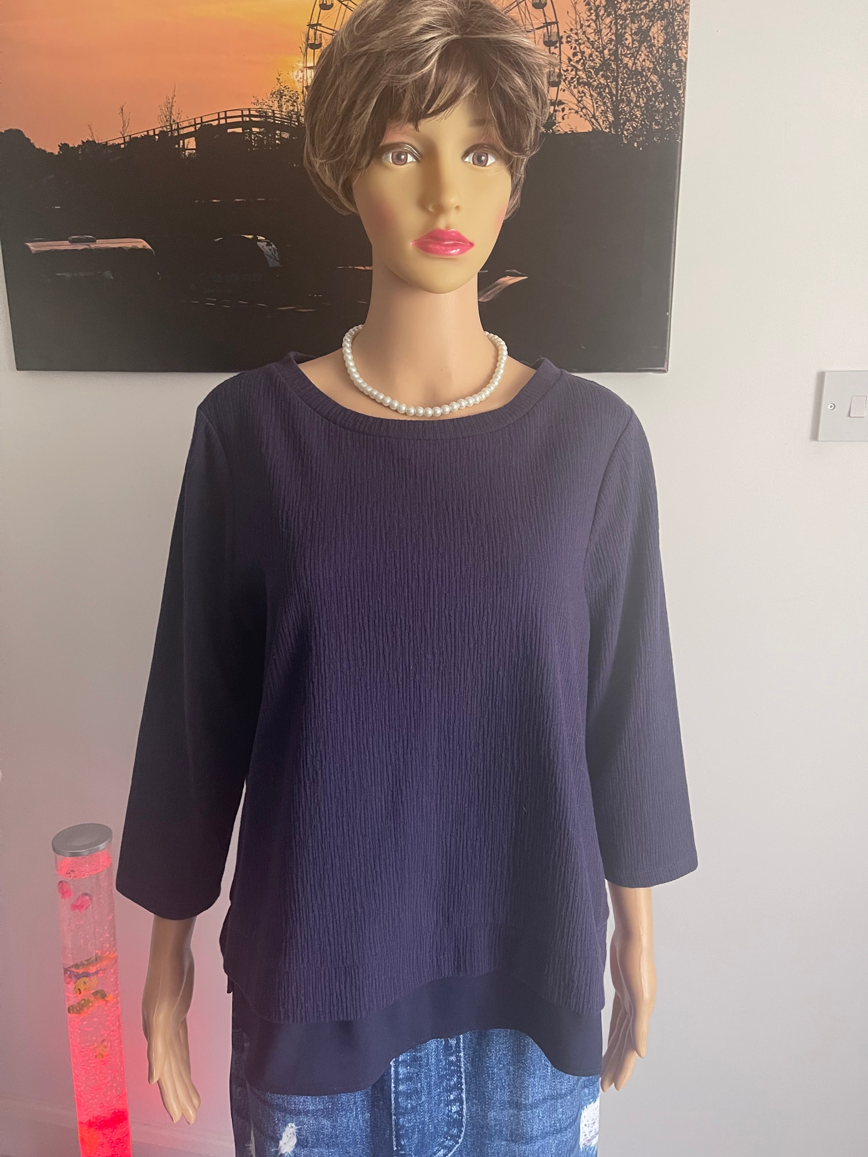 M&S Collection Navy Textured Top UK 18