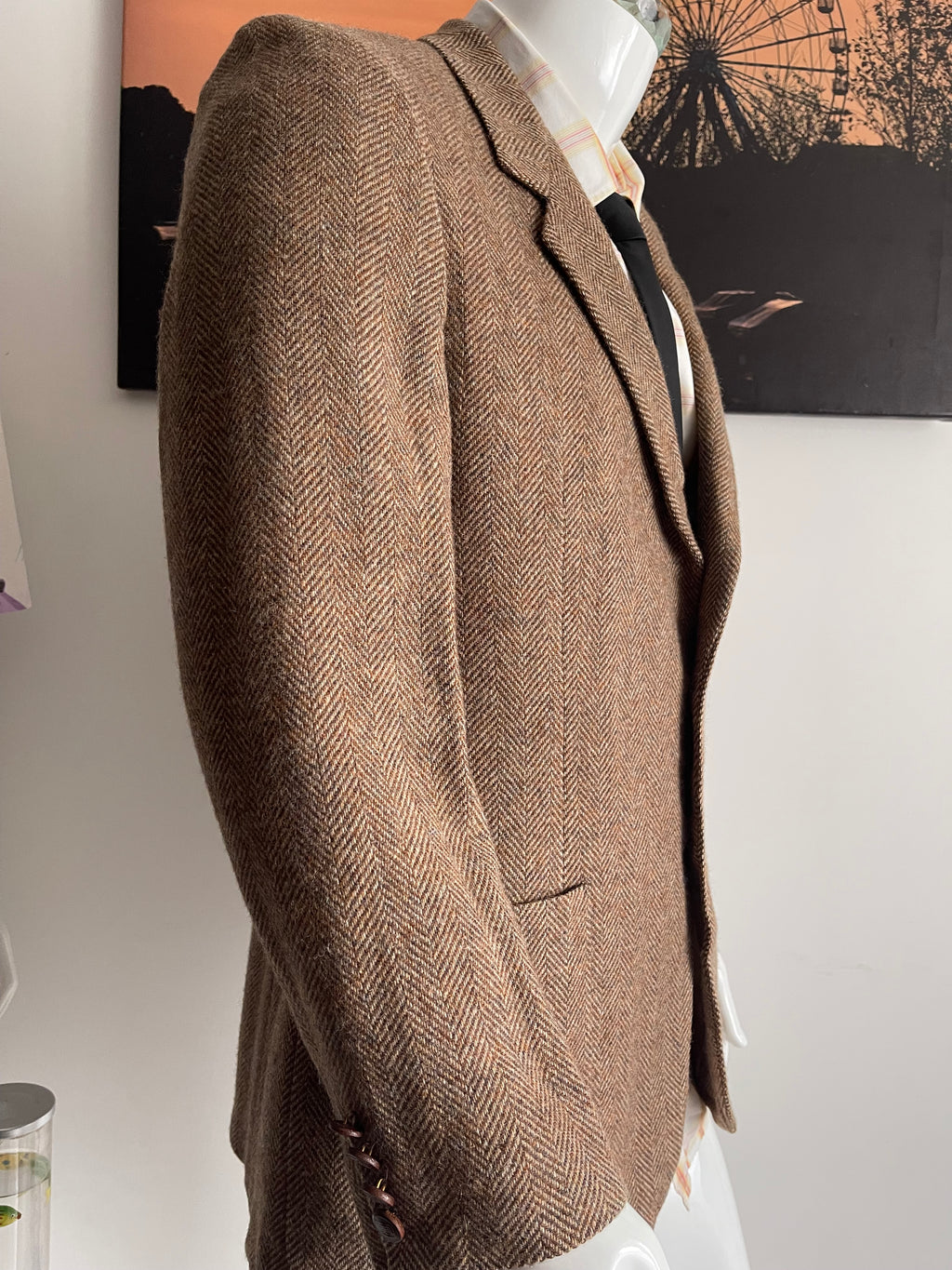 Dimitri Roma New York Brown Herringbone Wool Blazer Size 42