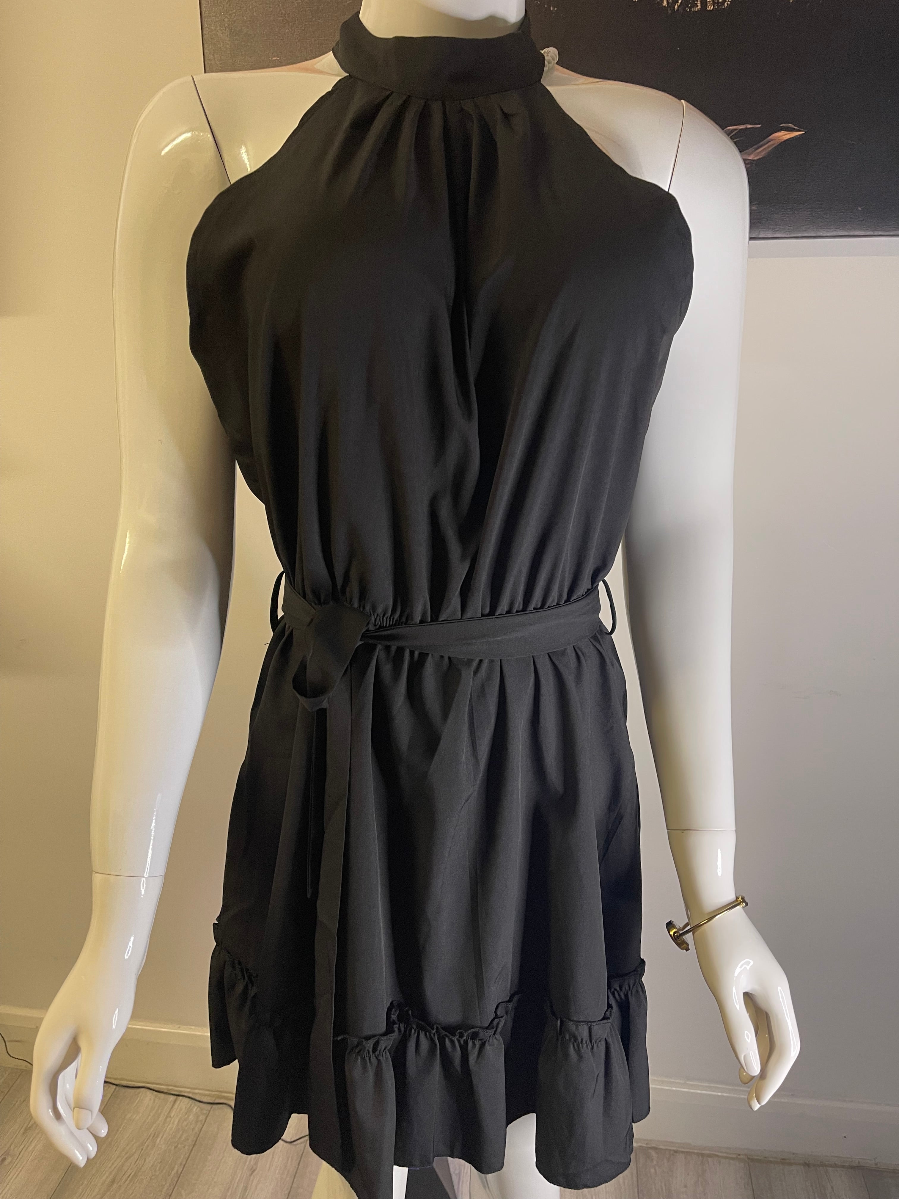 Elegant Black Halter Dress – Size UK 12–14