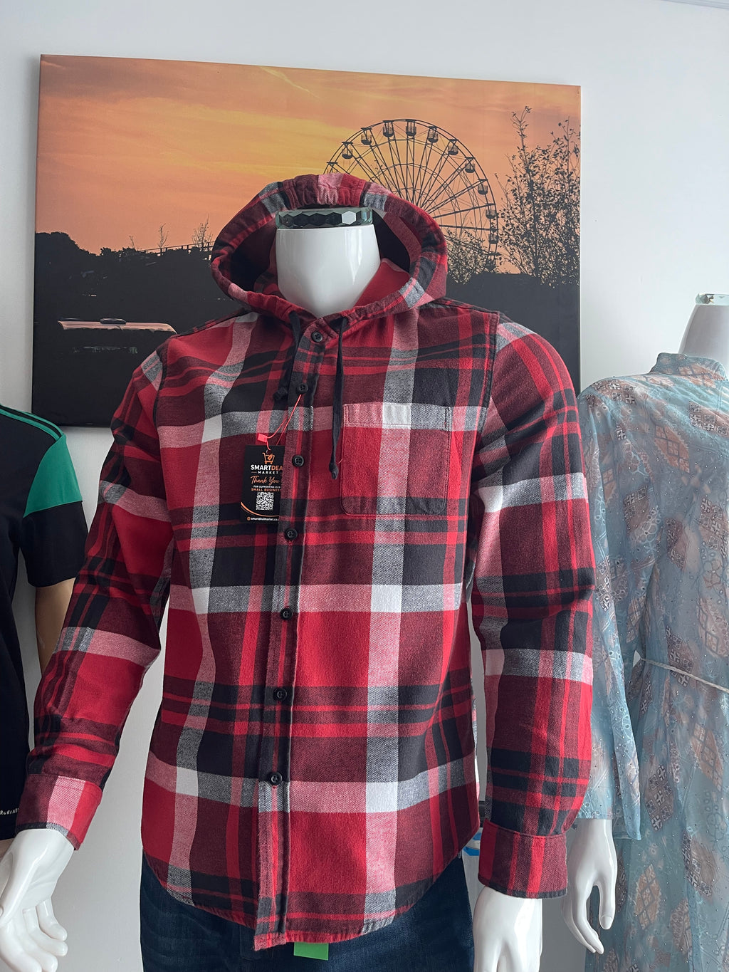 American Eagle Hooded Checked Shirt Size M