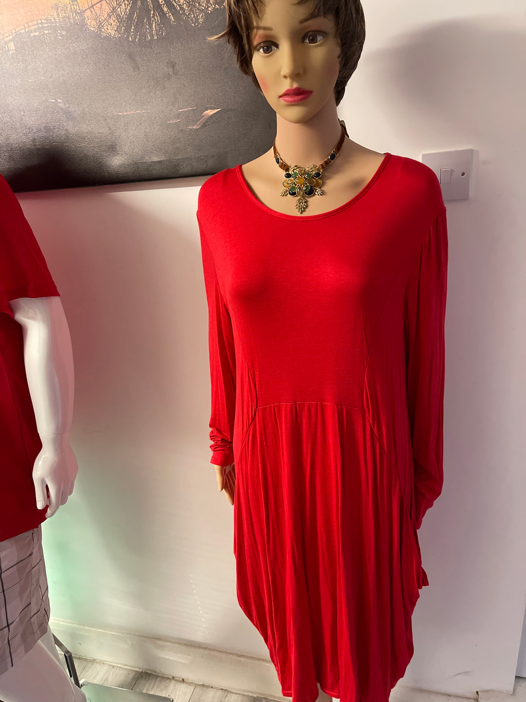 👉 Elegant Red Long Sleeve Dress – Soft Stretch Fabric | Comfortable & Stylish