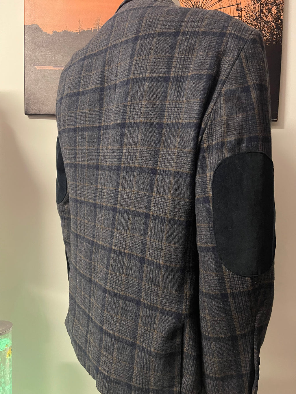 Blu Martini Check Wool Blend Blazer Jacket 50R Navy Grey Smart Formal
