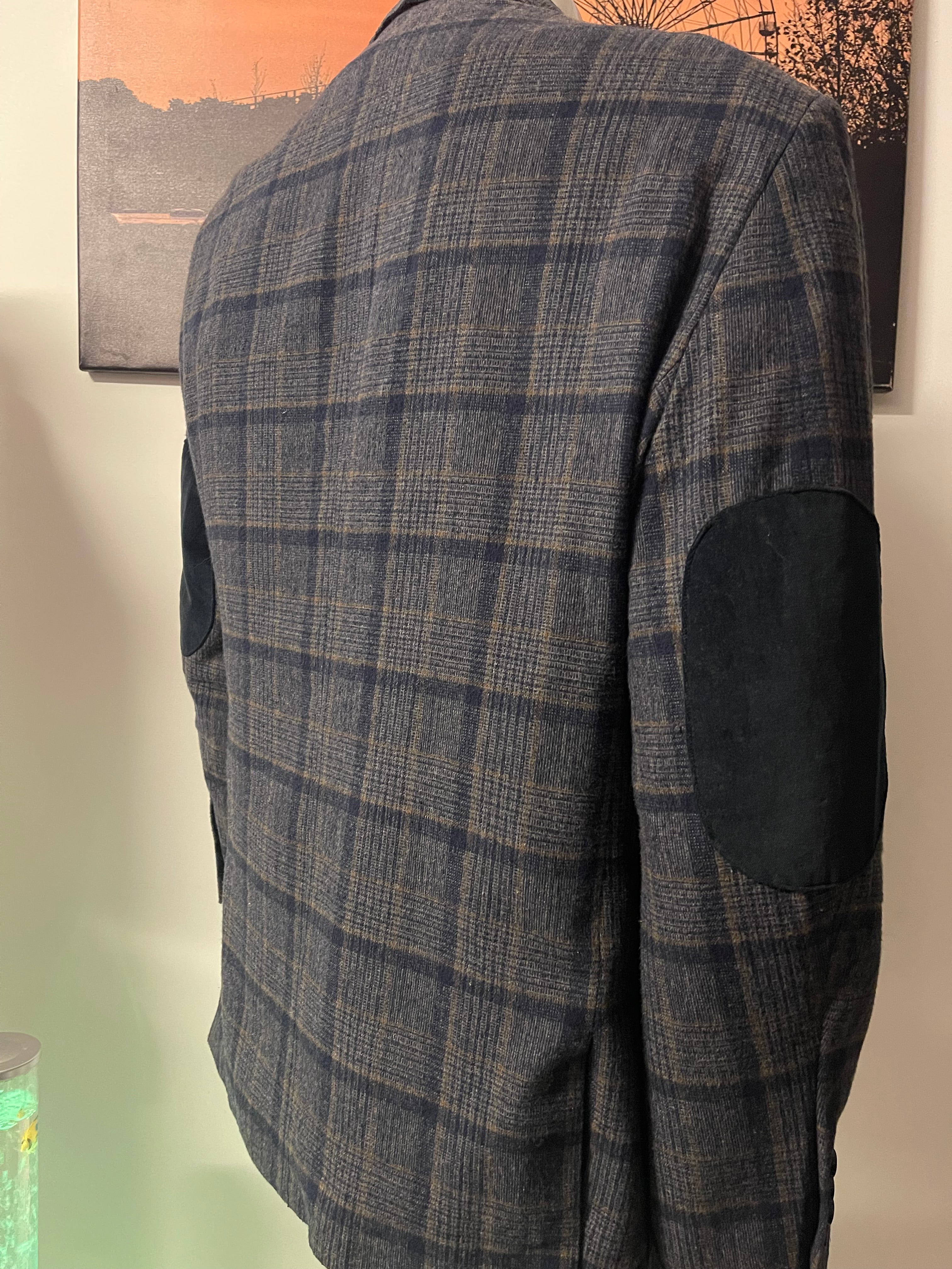 Blu Martini Check Wool Blend Blazer Jacket 50R Navy Grey Smart Formal