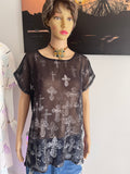 Look Women's Sheer Cross Print Top Black – UK 10
