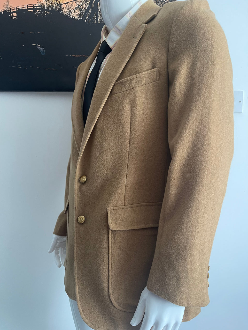 Stafford 100% Pure Wool Tanglewood Blazer Jacket Camel Beige Size 42L Made in USA