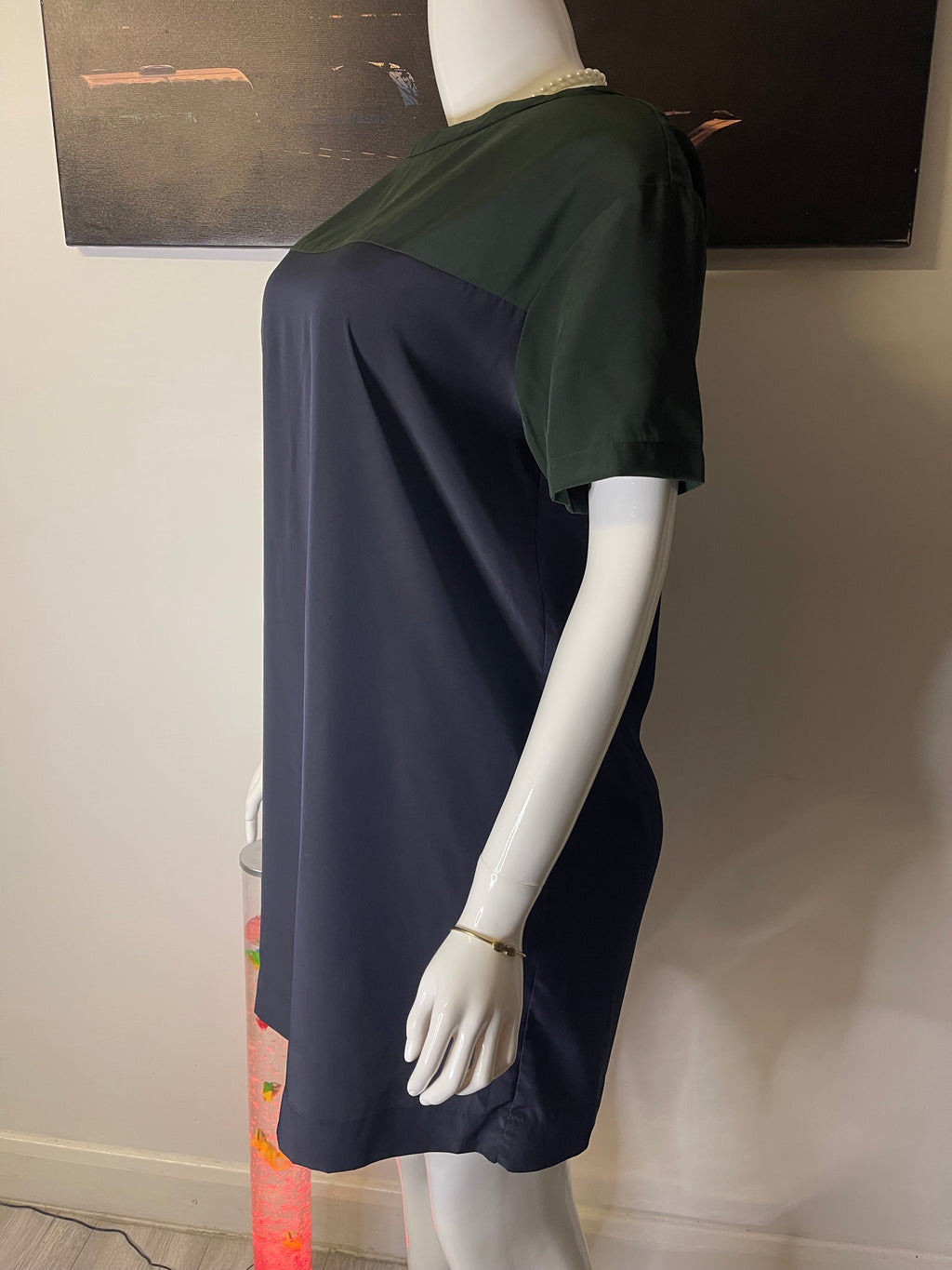 Green & Black Colour Block Shift Dress – Size L