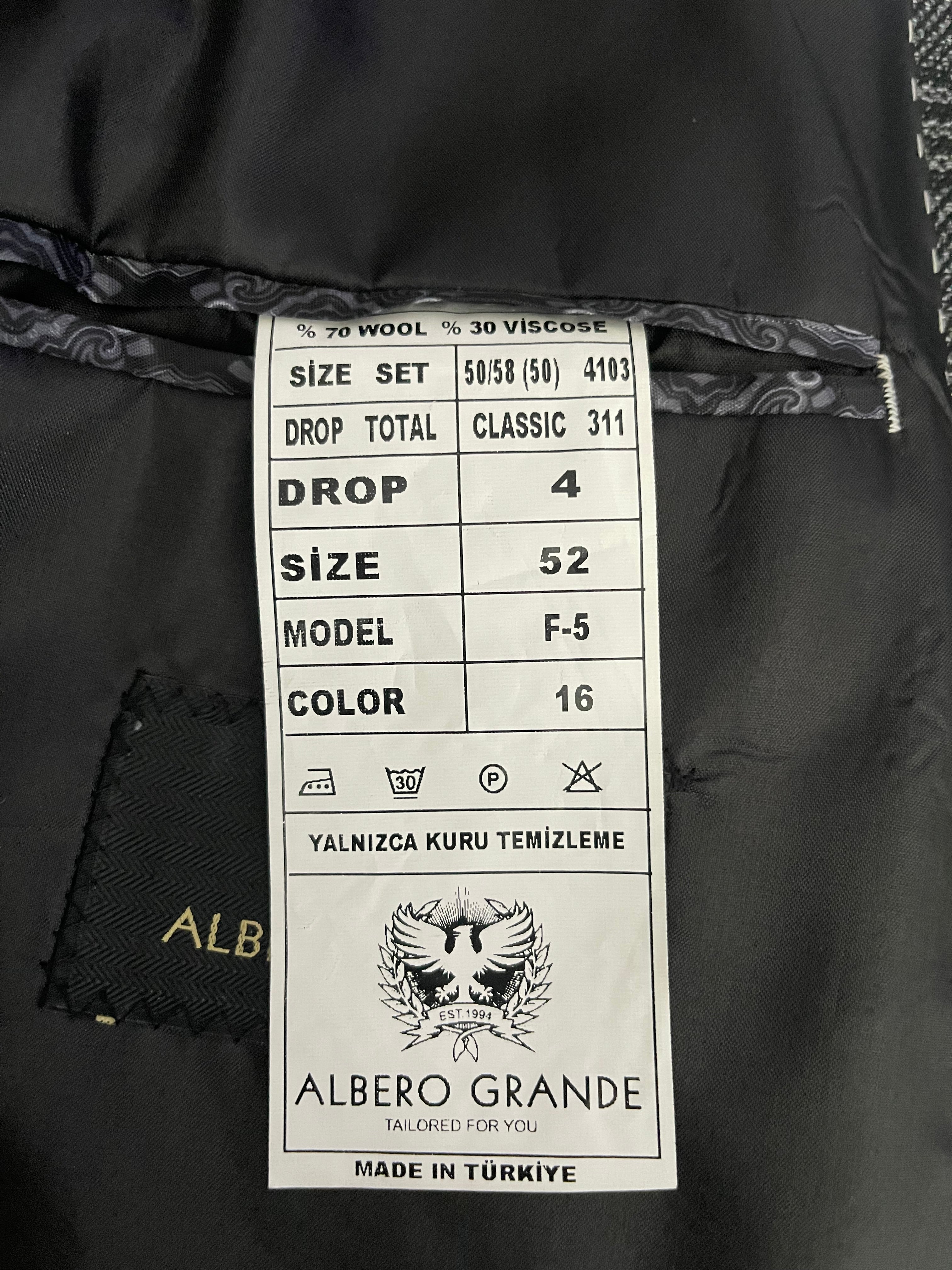 Albero Grande Wool Blend Check Blazer Size 52 Grey Made in Turkey