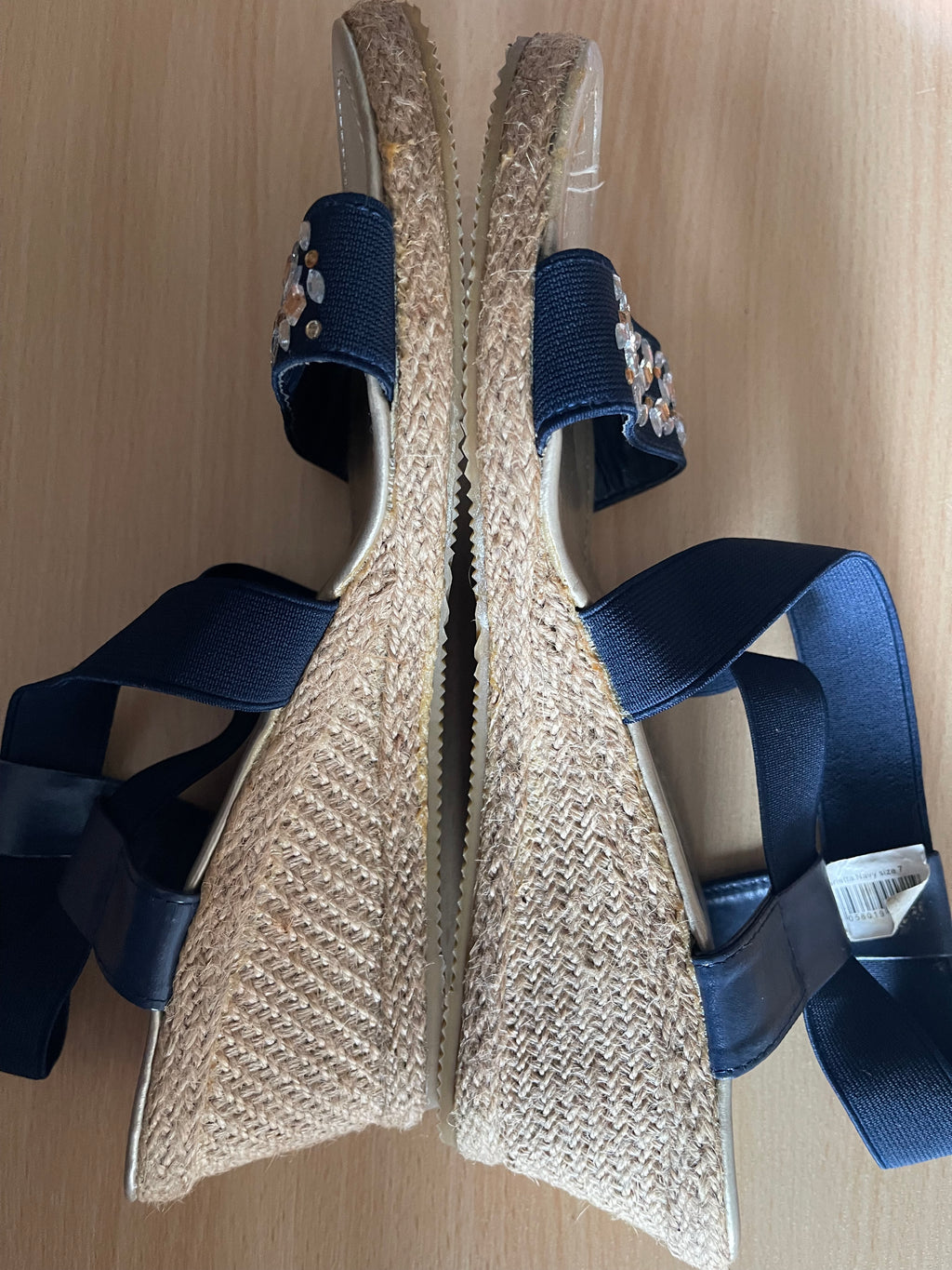 Navy Embellished Wedge Sandals Size UK 7 – New