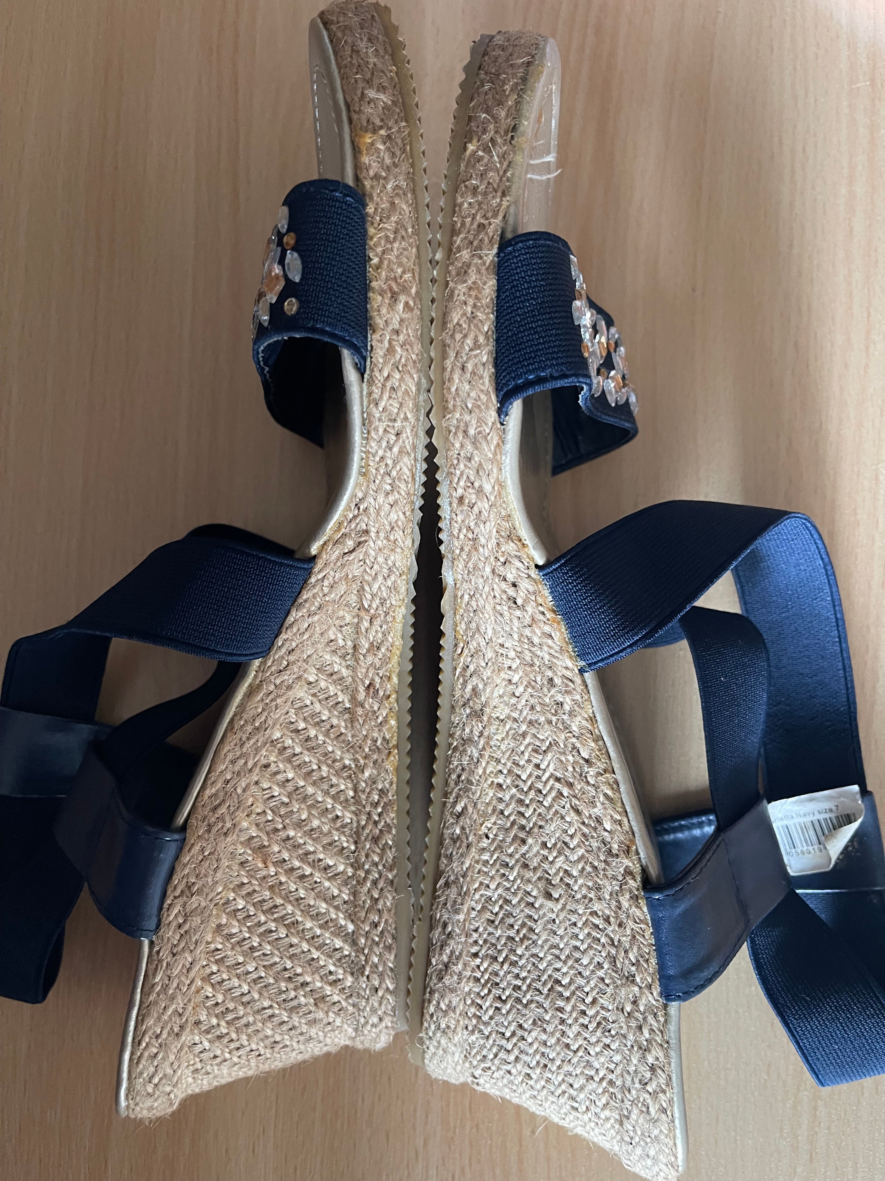Navy Embellished Wedge Sandals Size UK 7 – New
