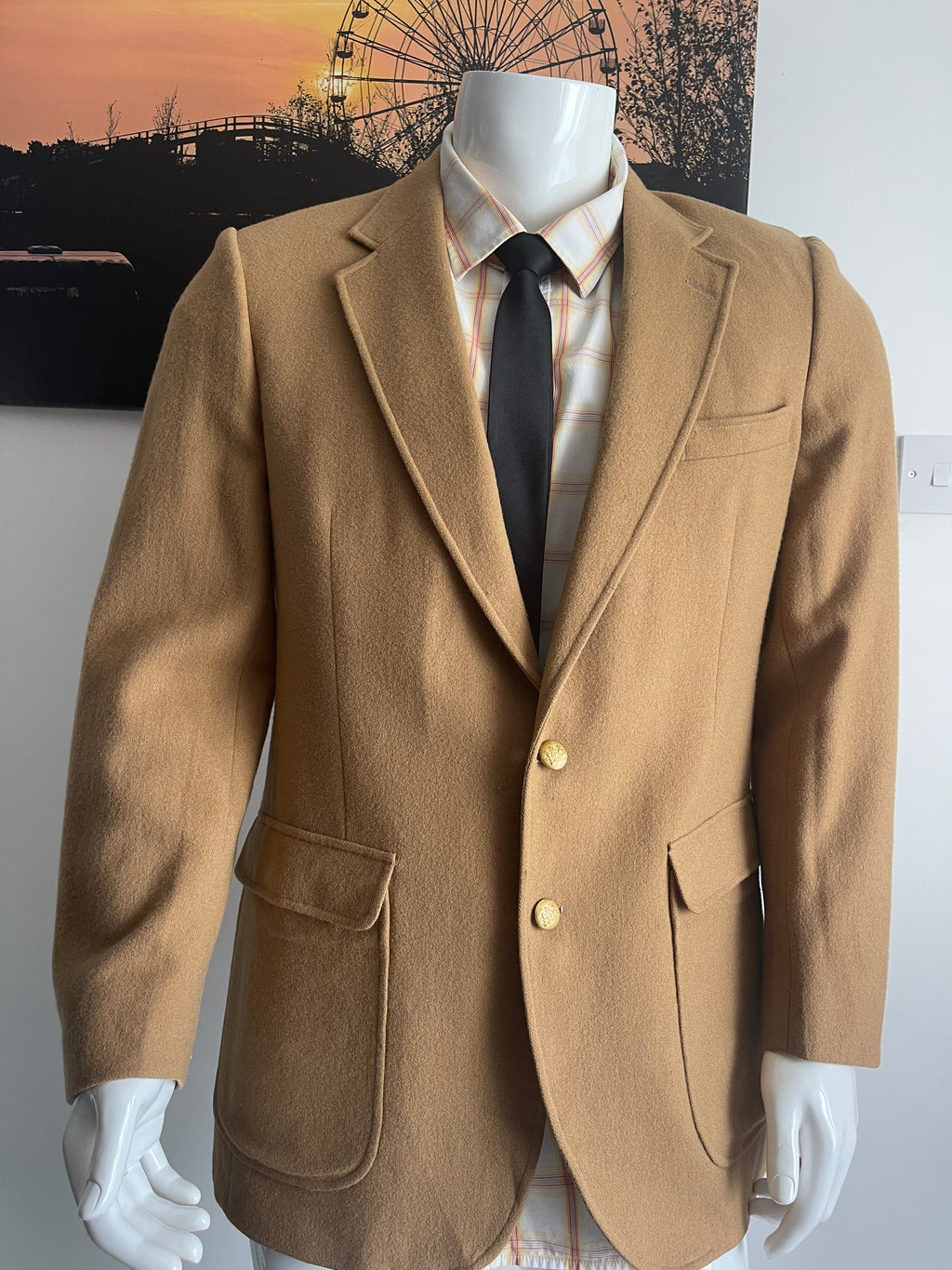 Stafford 100% Pure Wool Tanglewood Blazer Jacket Camel Beige Size 42L Made in USA