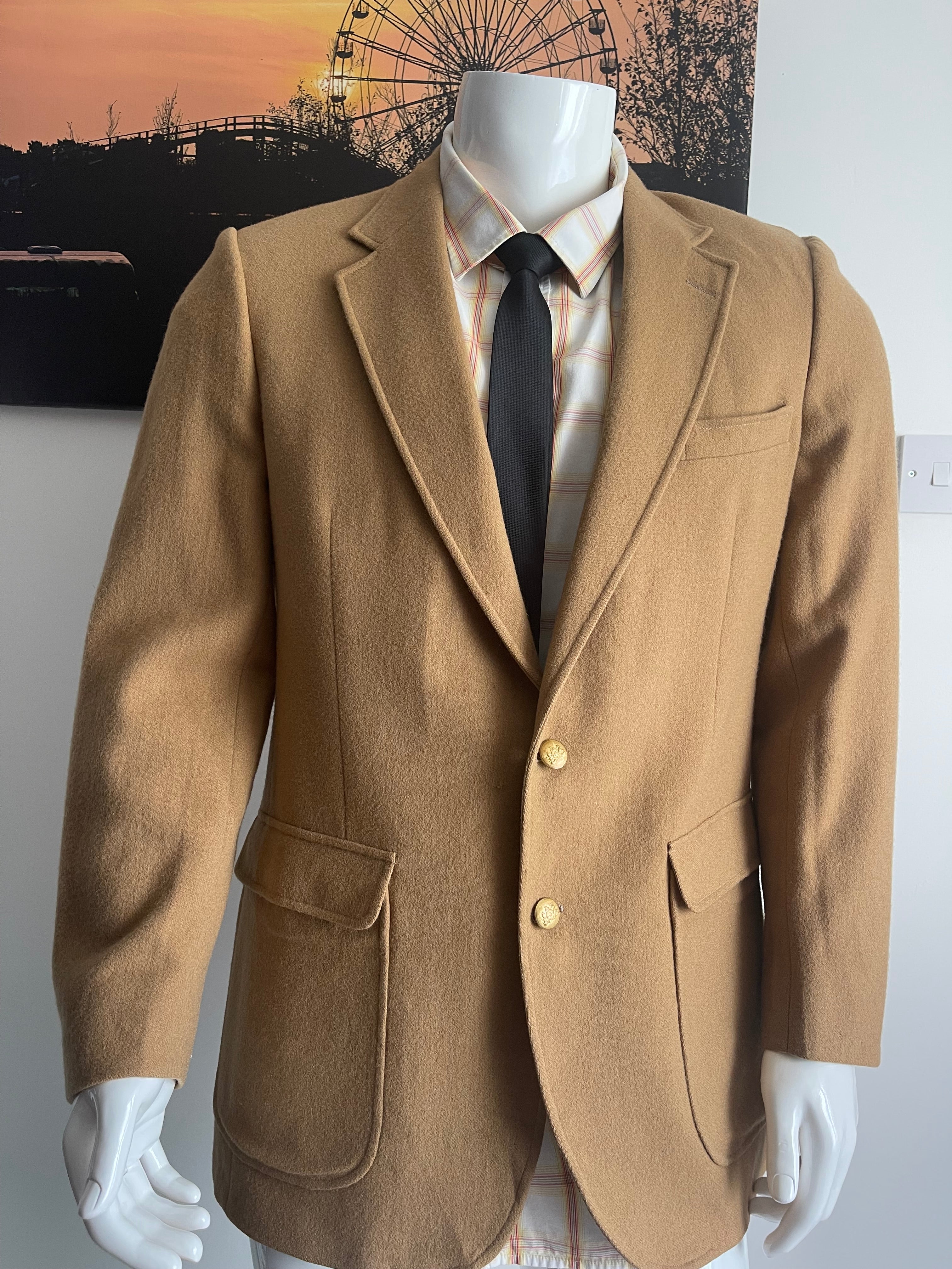 Stafford 100% Pure Wool Tanglewood Blazer Jacket Camel Beige Size 42L Made in USA