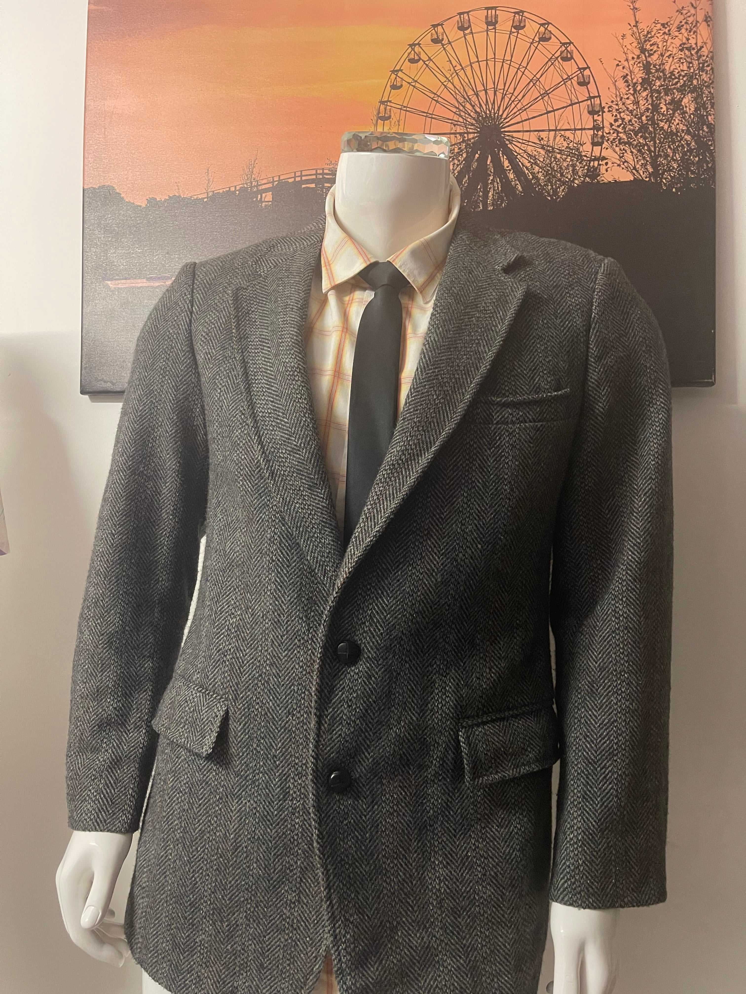 Wentworth Grey Herringbone Wool Blazer Size 42L Vintage Tailored Jacket