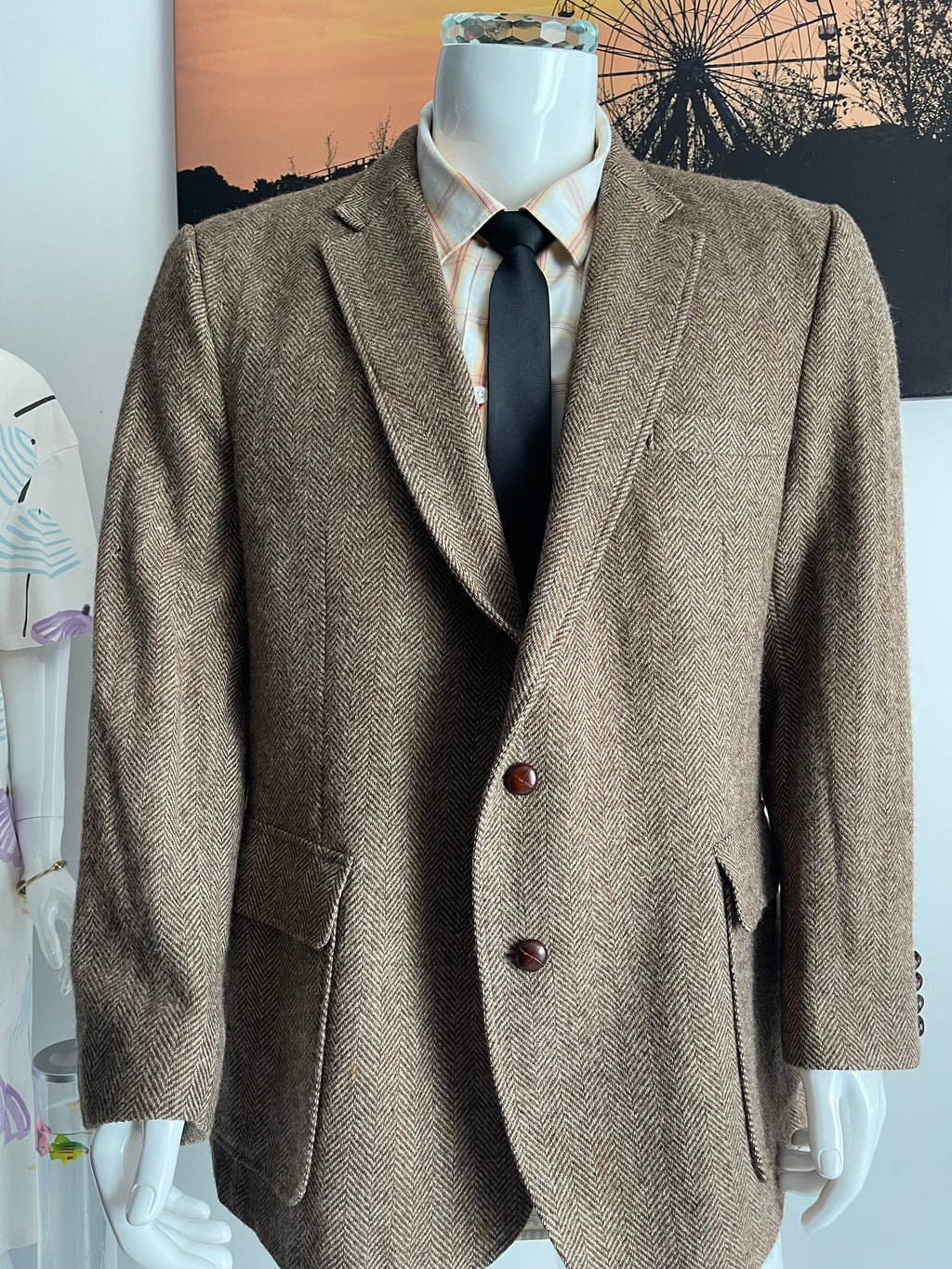 Imperial by Haggar 100% Pure Wool Herringbone Blazer Size 44 Made in USA