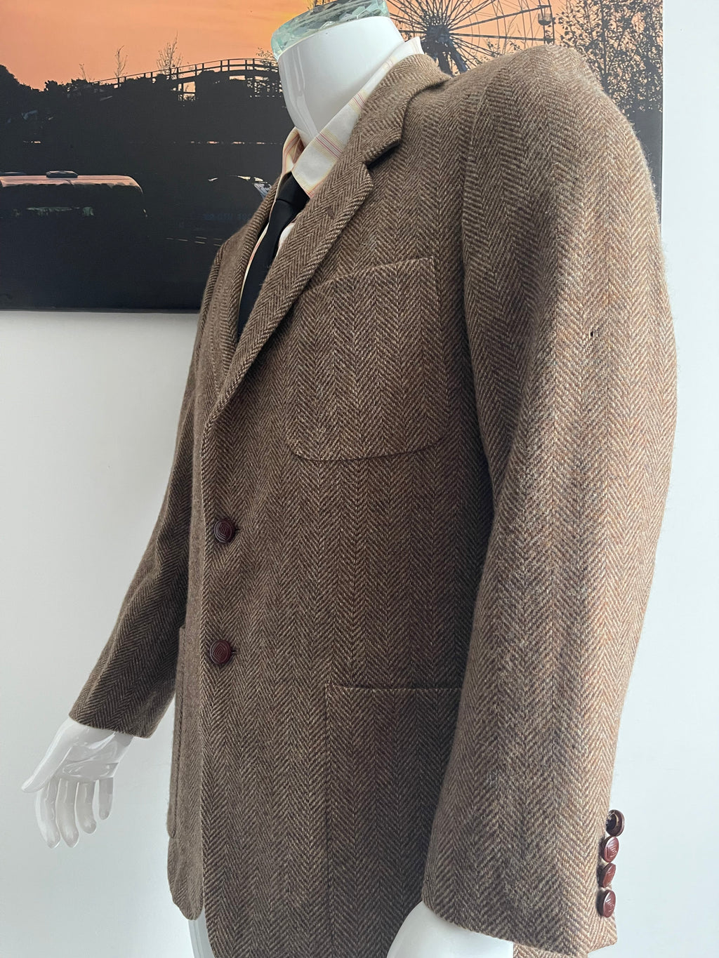 Dimitri Roma New York Brown Herringbone Wool Blazer Size 42